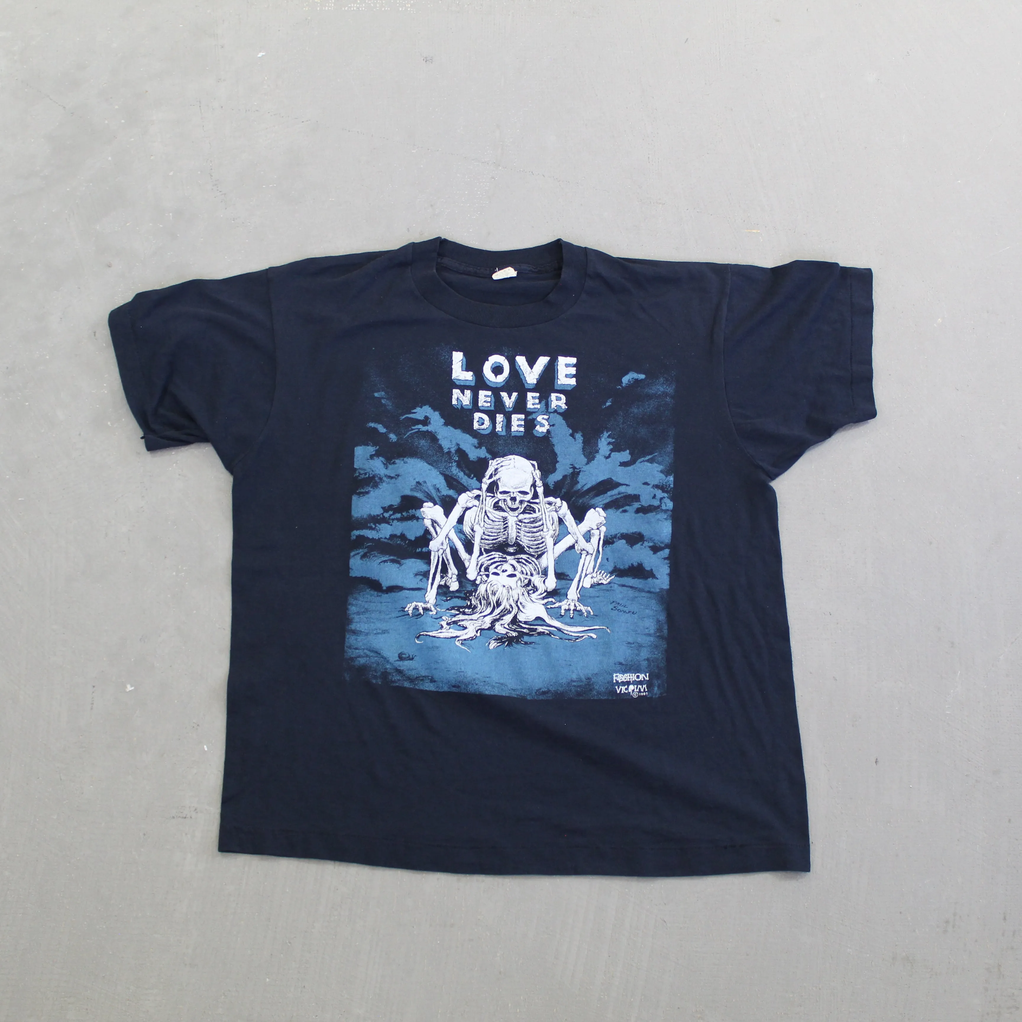 F- Vintage 1991 Fashion Victim Love Never Dies Graphic Single Stitch Tee sold by HG Vintage