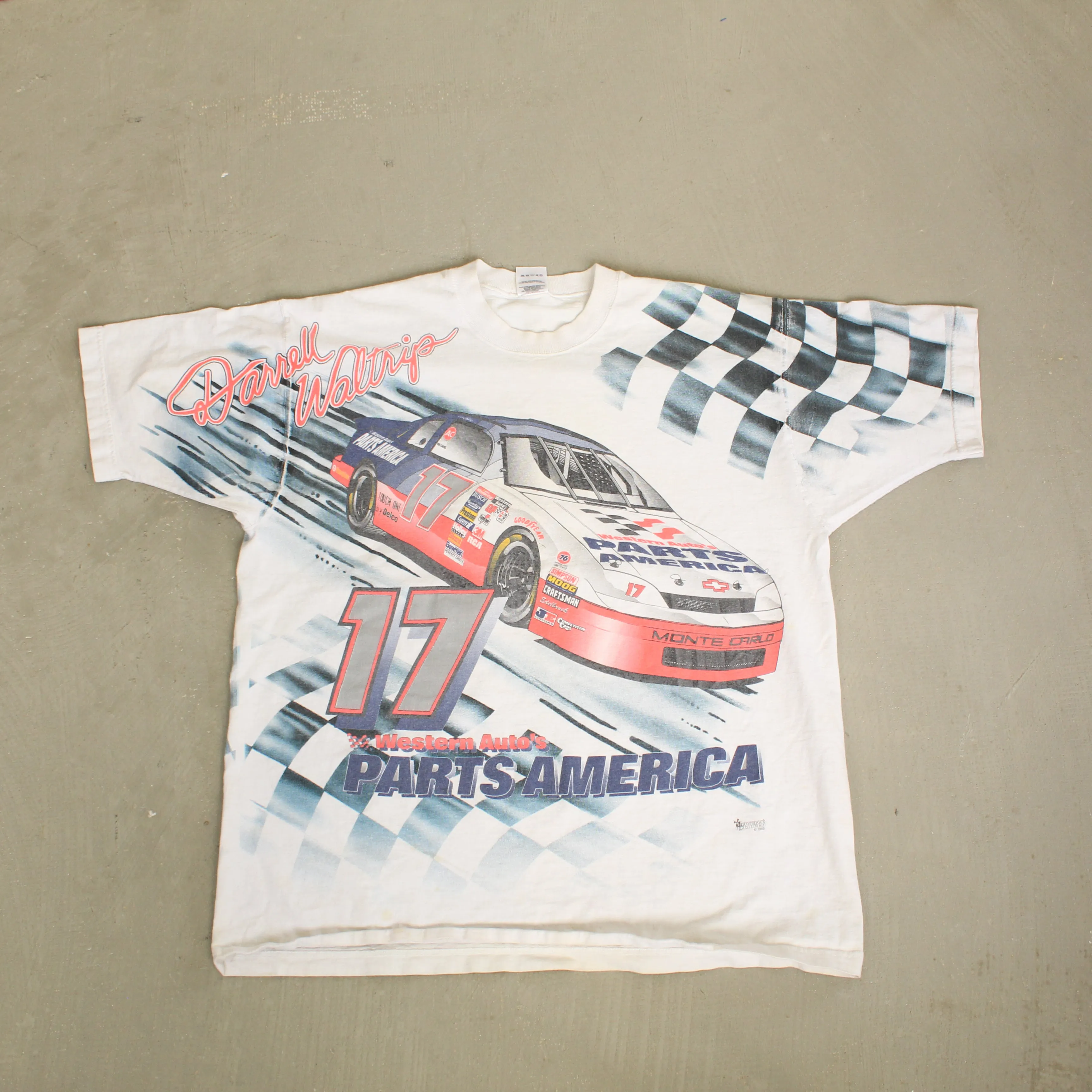 F- Vintage Nascar Darrell Waltrip Western Auto Parts Jumbo Print Tee sold by HG Vintage
