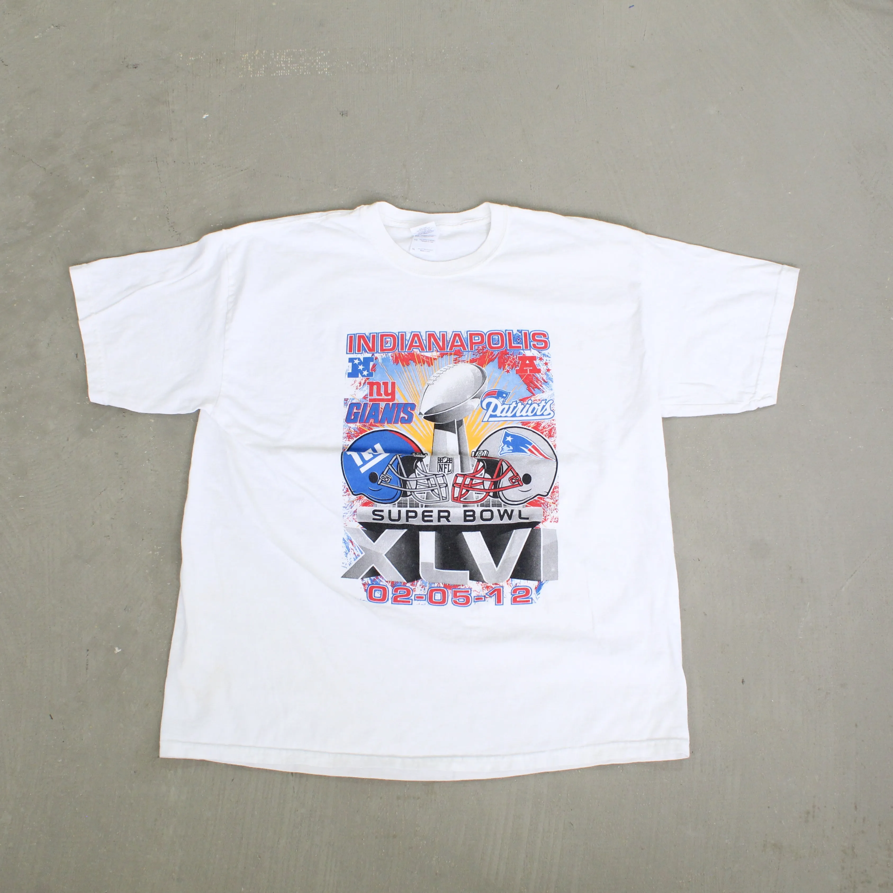F- 2012 NFL Super Bowl 46 Patriots Vs Giants Promo Tee sold by HG Vintage