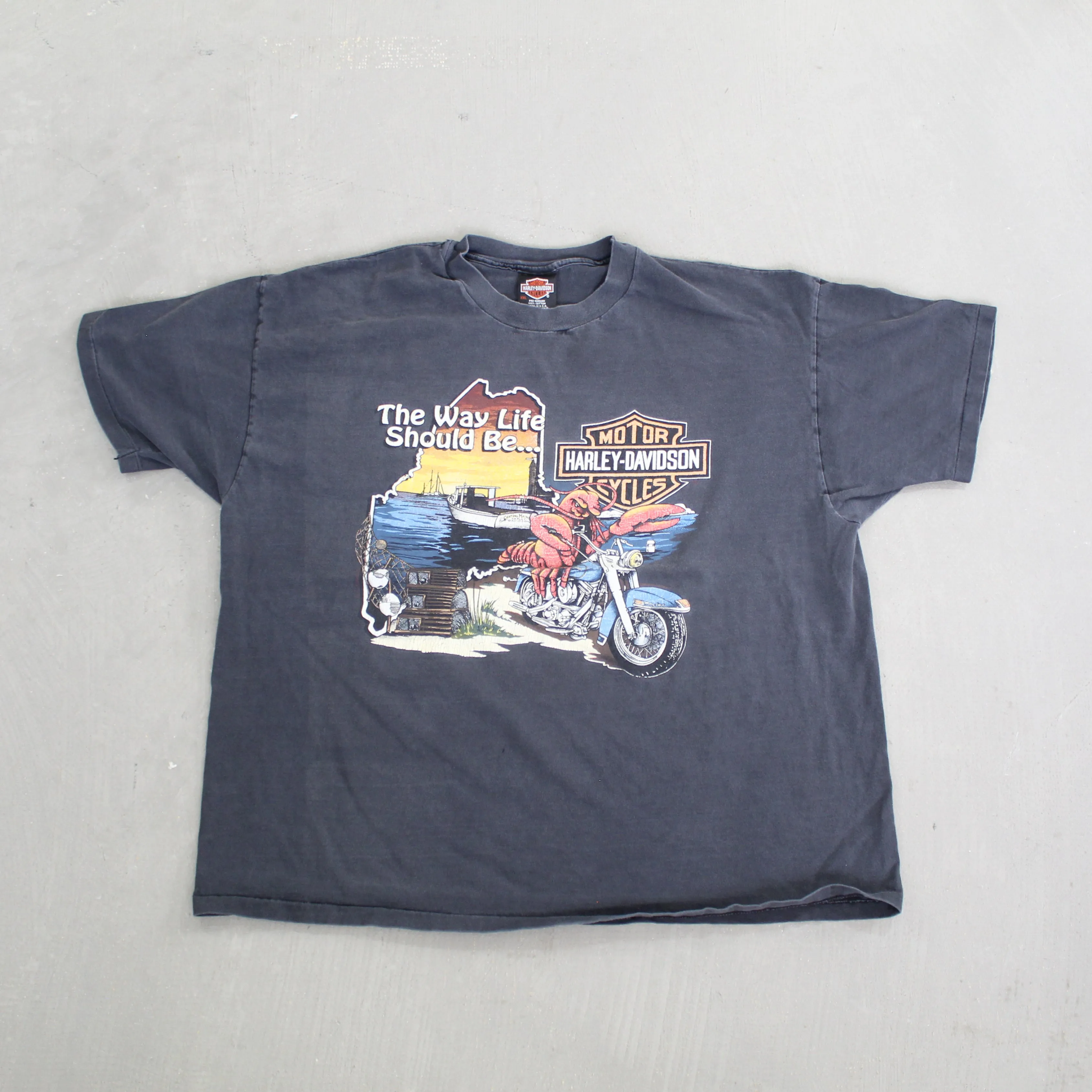 F- Vintage Harley Davidson Bangor Maine Lobster Single Stitch Tee sold by HG Vintage