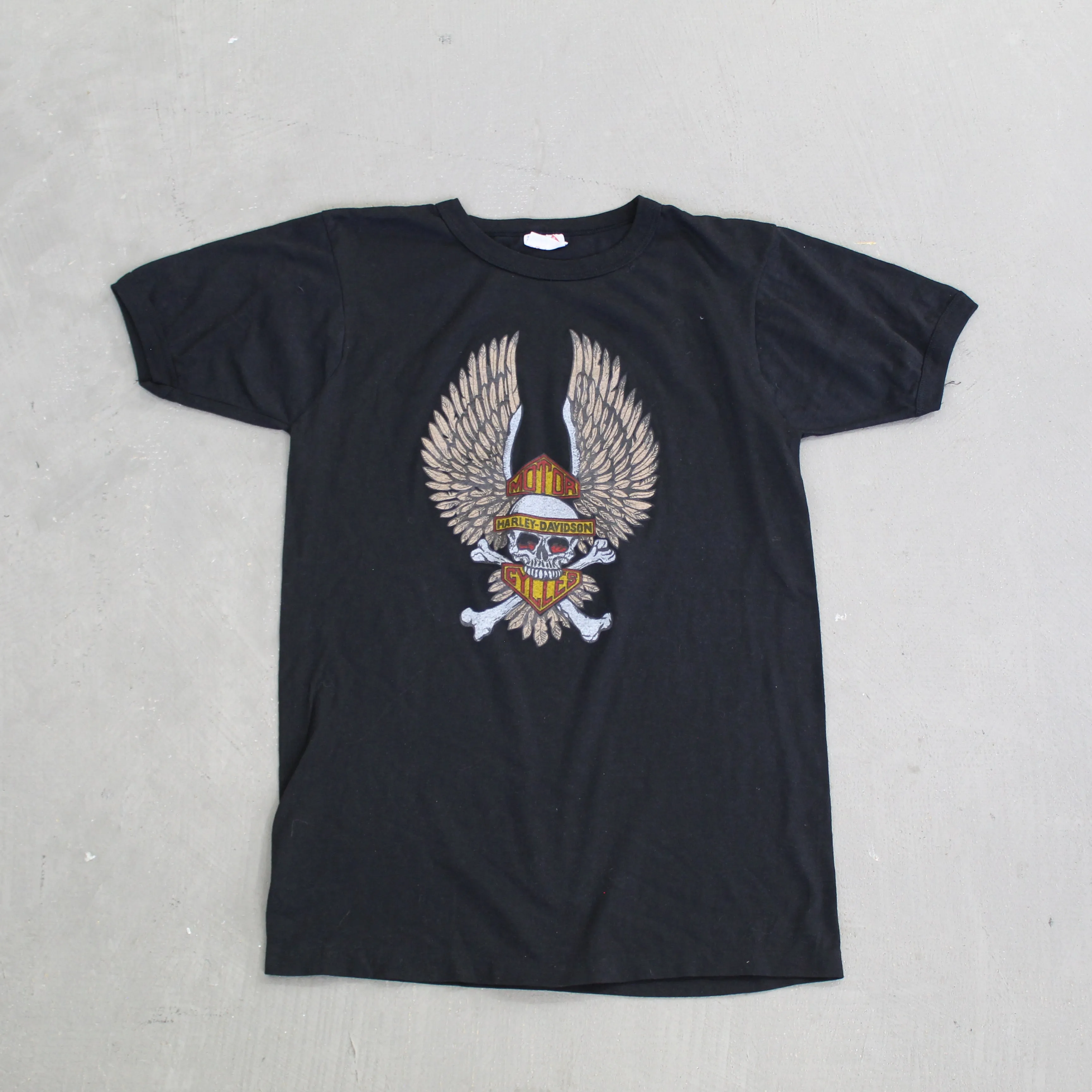 F- Vintage Harley Davidson Montreal Ste-Catherine Skeleton & Wings Tee sold by HG Vintage