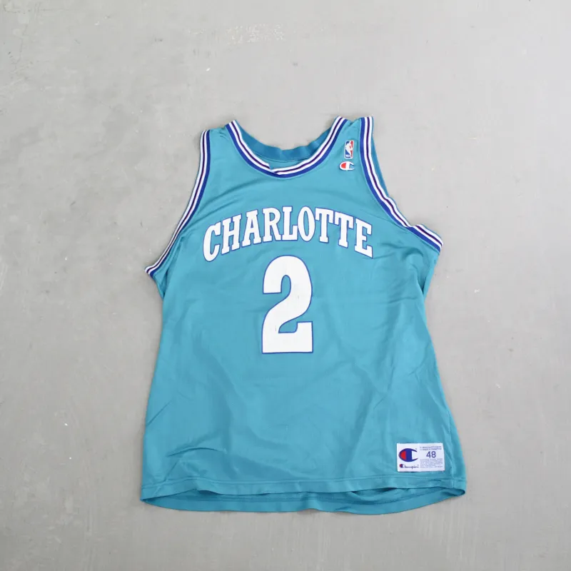 F- Vintage Charlotte Hornets Larry Johnson NBA Champion Basketball Jersey made by HG Vintage