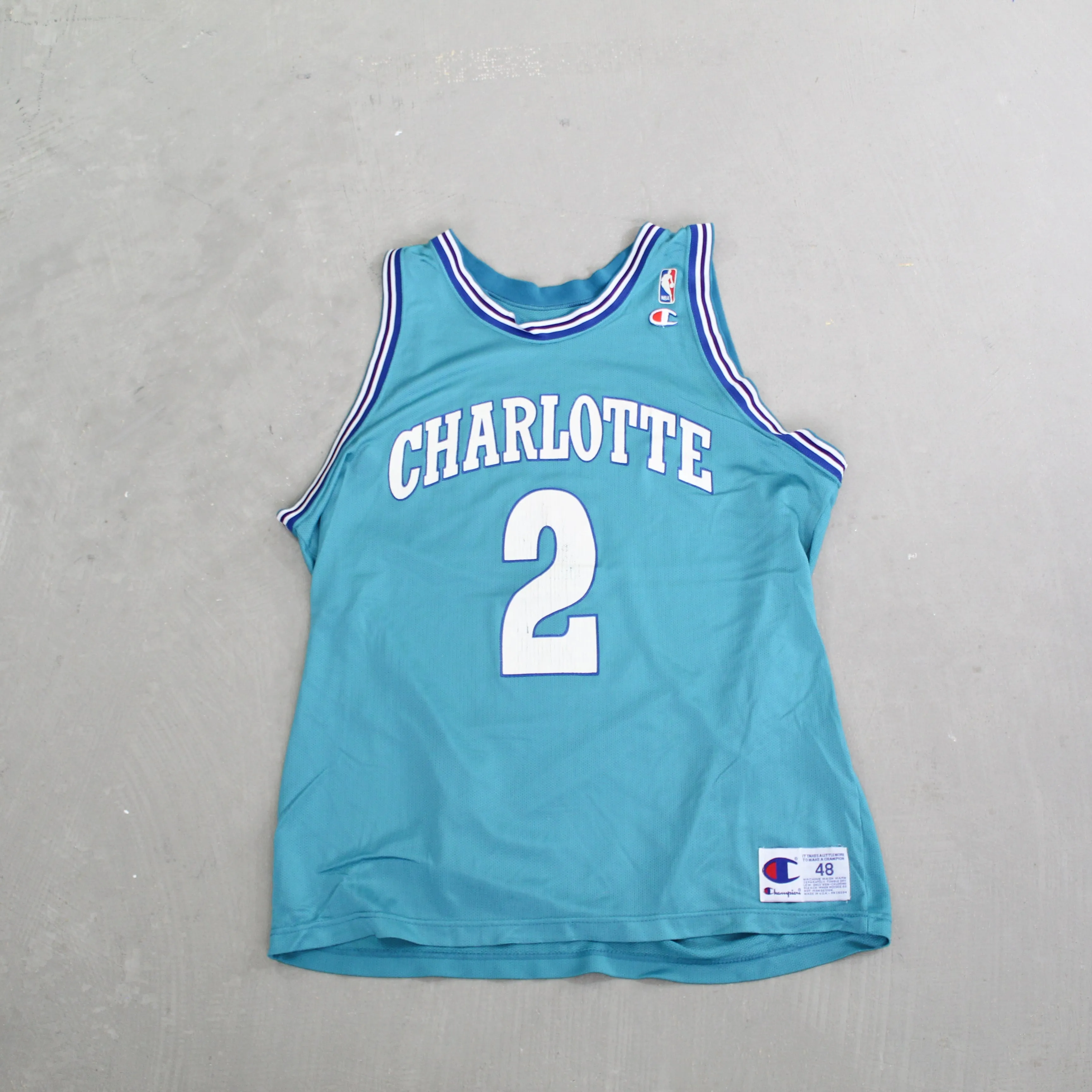 F- Vintage Charlotte Hornets Larry Johnson NBA Champion Basketball Jersey sold by HG Vintage