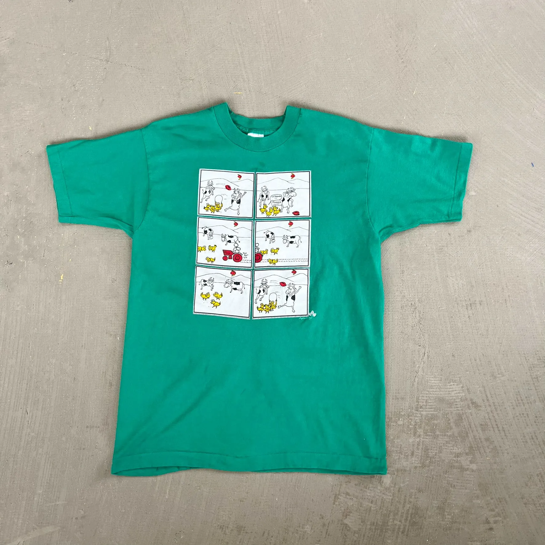 F- Vintage Farm Cow & Chickens Graphic Single Stitch Tee sold by HG Vintage