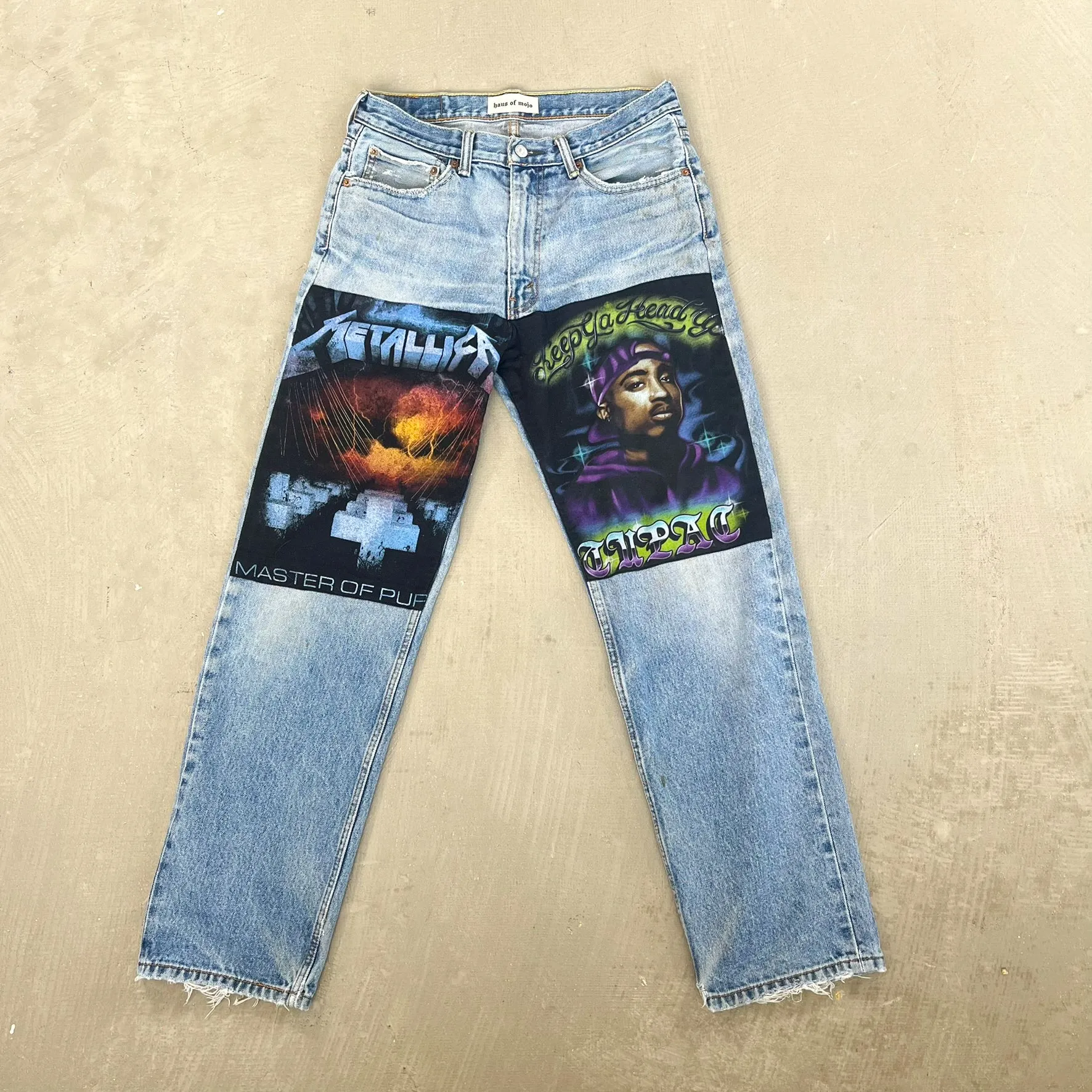 F- HOM Metallica/Tupac Levi's 550 Reworked Custom Jeans sold by HG Vintage