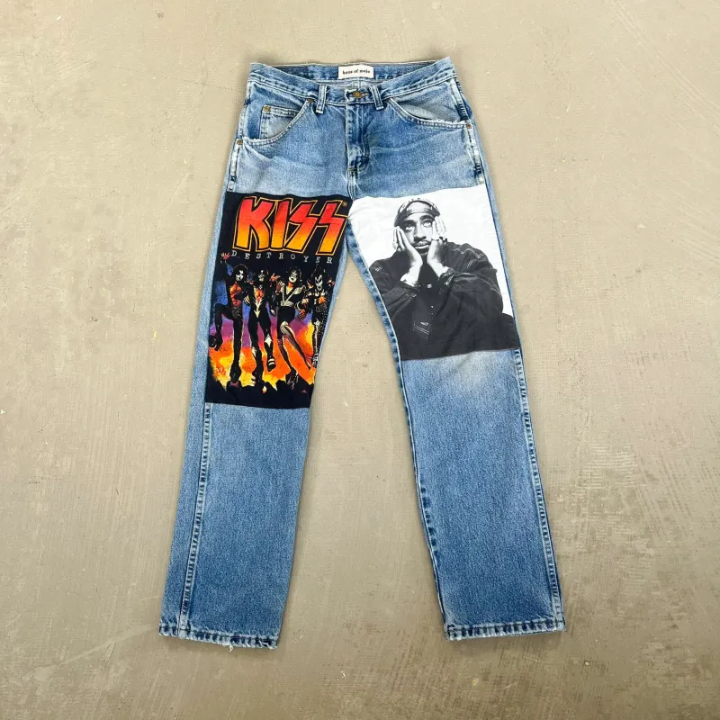 F- HOM Kiss/Tupac Wrangler Reworked Custom Jeans sold by HG Vintage