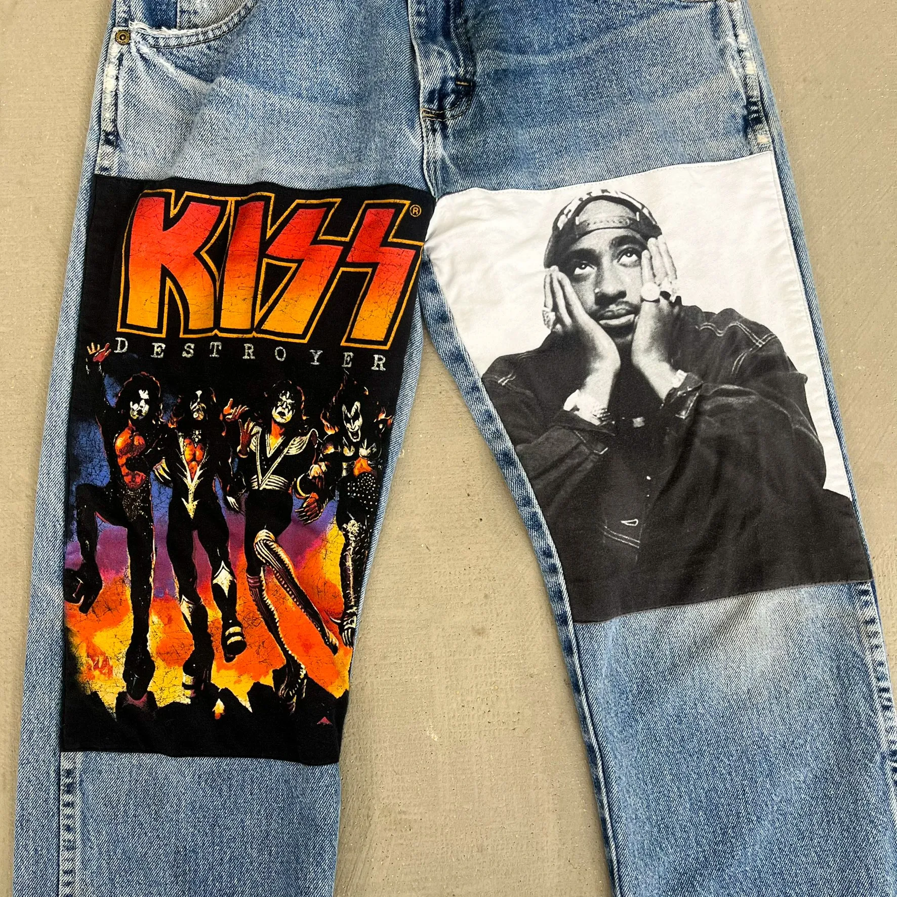 F- HOM Kiss/Tupac Wrangler Reworked Custom Jeans sold by HG Vintage product image thumbnail 4