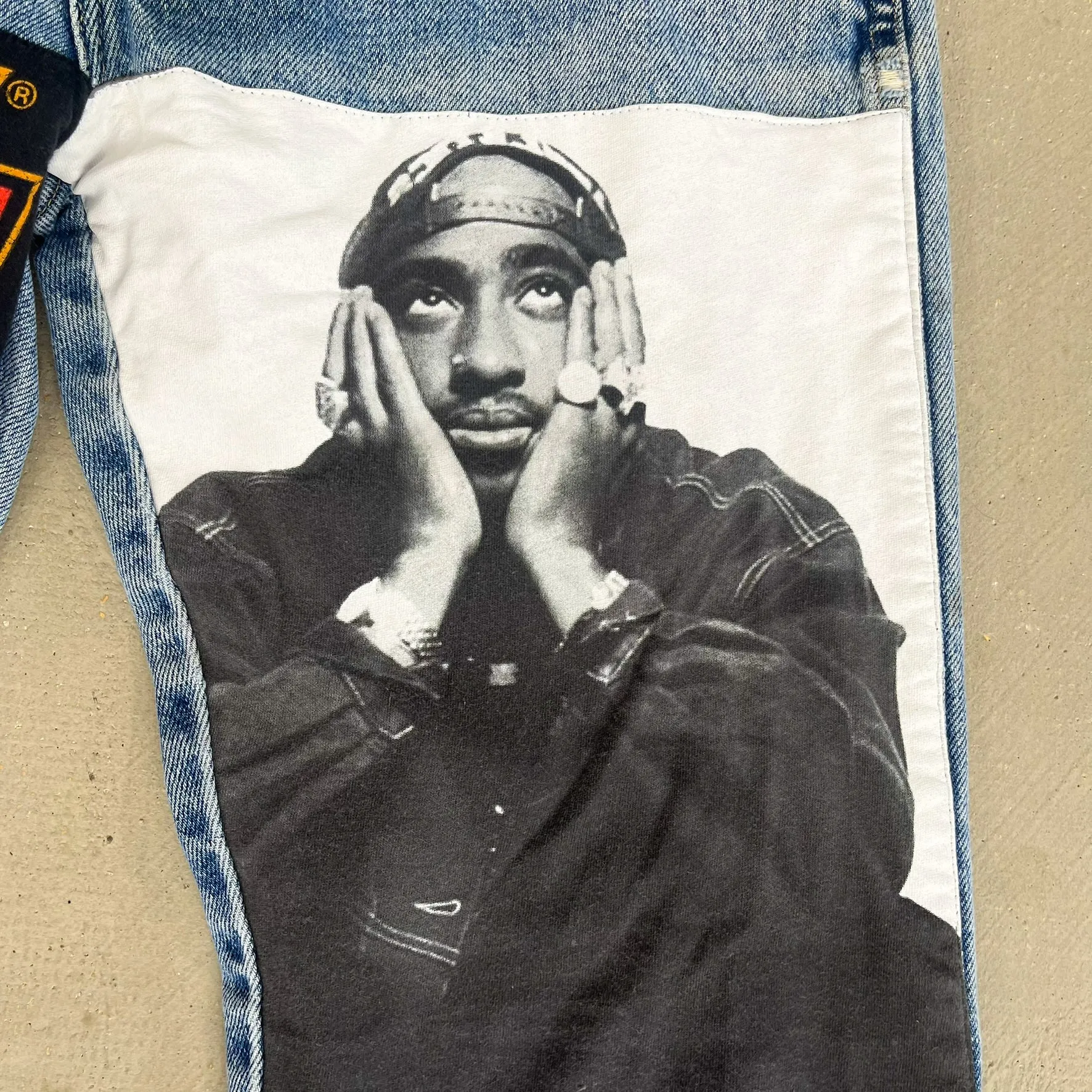 F- HOM Kiss/Tupac Wrangler Reworked Custom Jeans sold by HG Vintage product image thumbnail 3