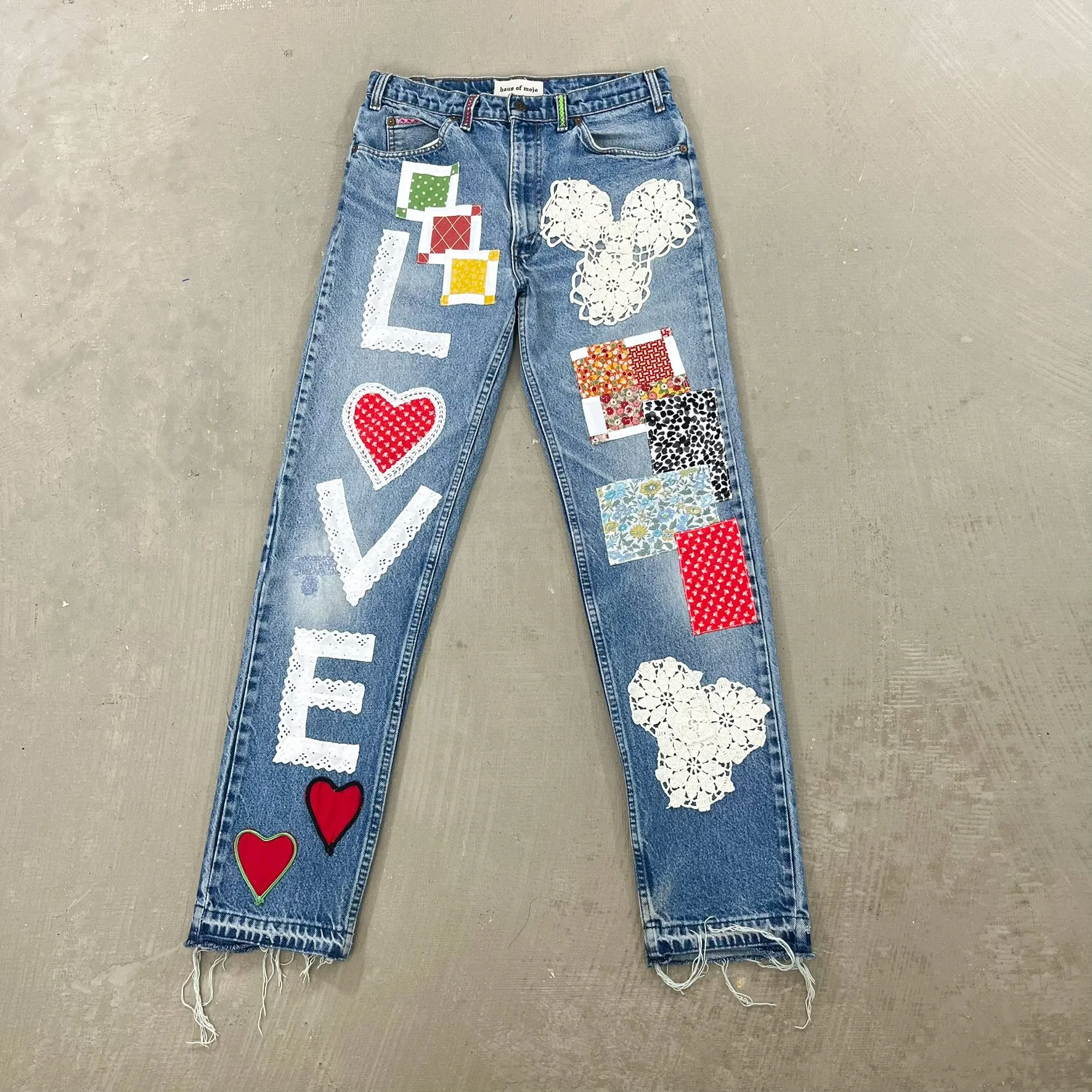 F- HOM LOVE Orange Tab Levi's 550 Reworked Custom Jeans sold by HG Vintage