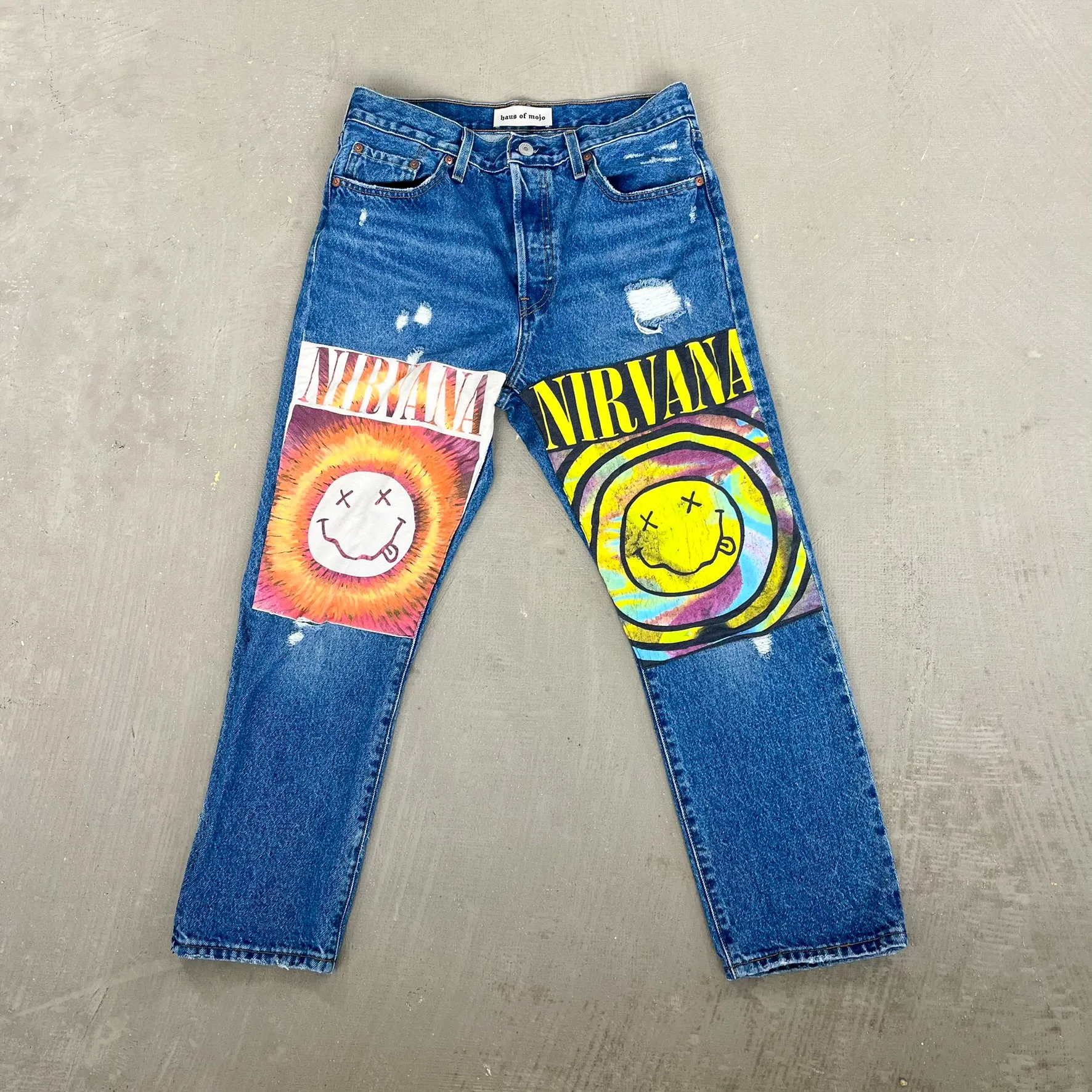 F- HOM Nirvana Levi's 501 Reworked Custom Jeans sold by HG Vintage