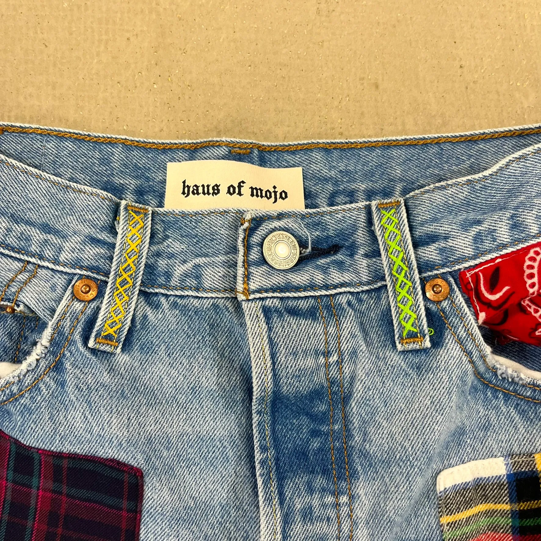 F- HOM Plaid & Pocket Bandana Levi's 501 Reworked Custom Jeans sold by HG Vintage product image thumbnail 4