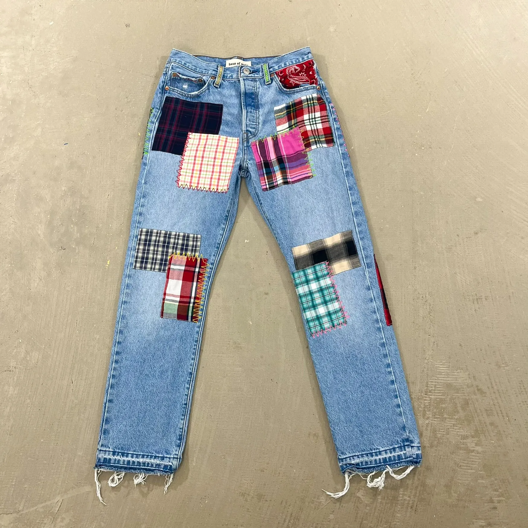 F- HOM Plaid & Pocket Bandana Levi's 501 Reworked Custom Jeans sold by HG Vintage