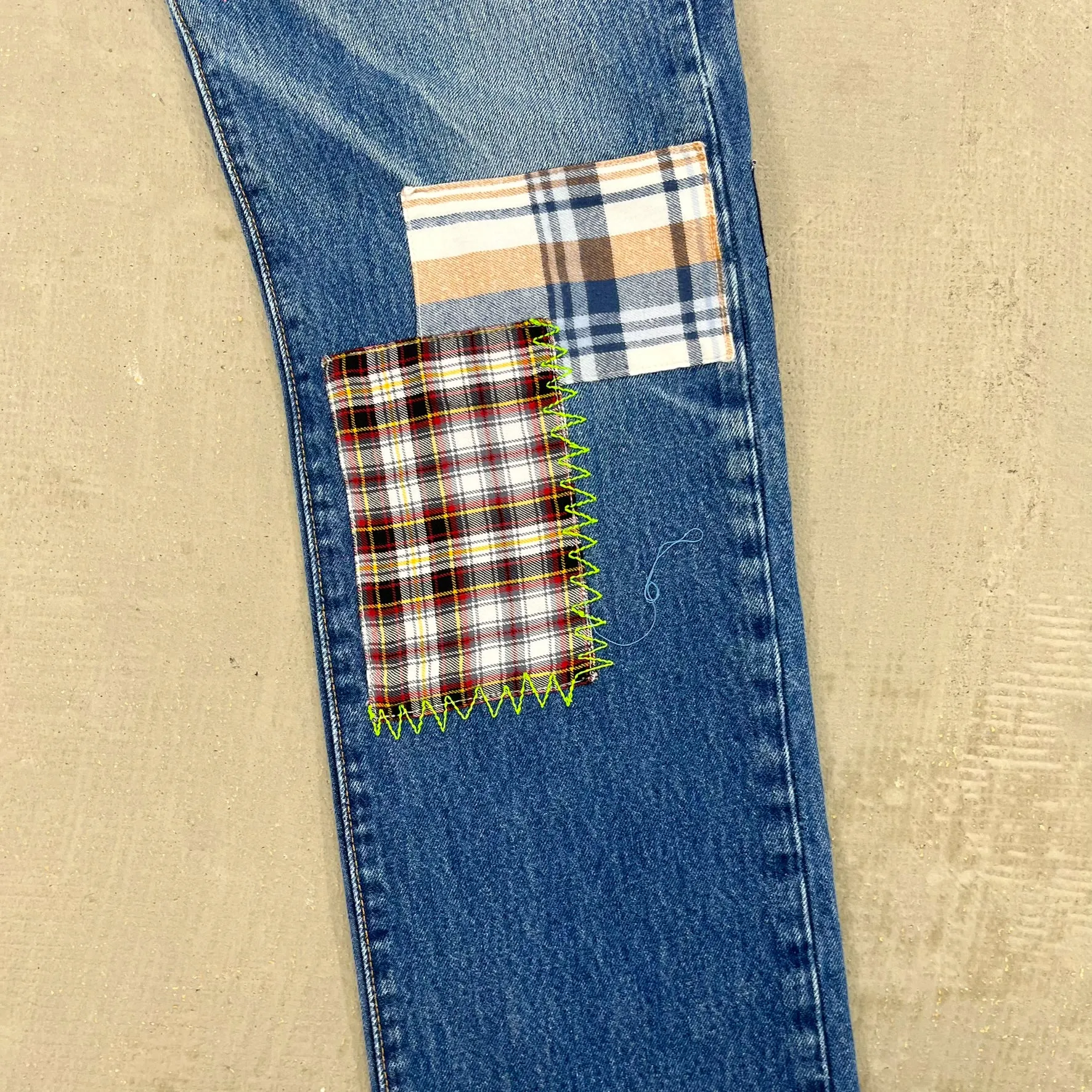 F- HOM Plaid Teal/White Back Pocket Levi's 501 Reworked Custom Jeans sold by HG Vintage product image thumbnail 5