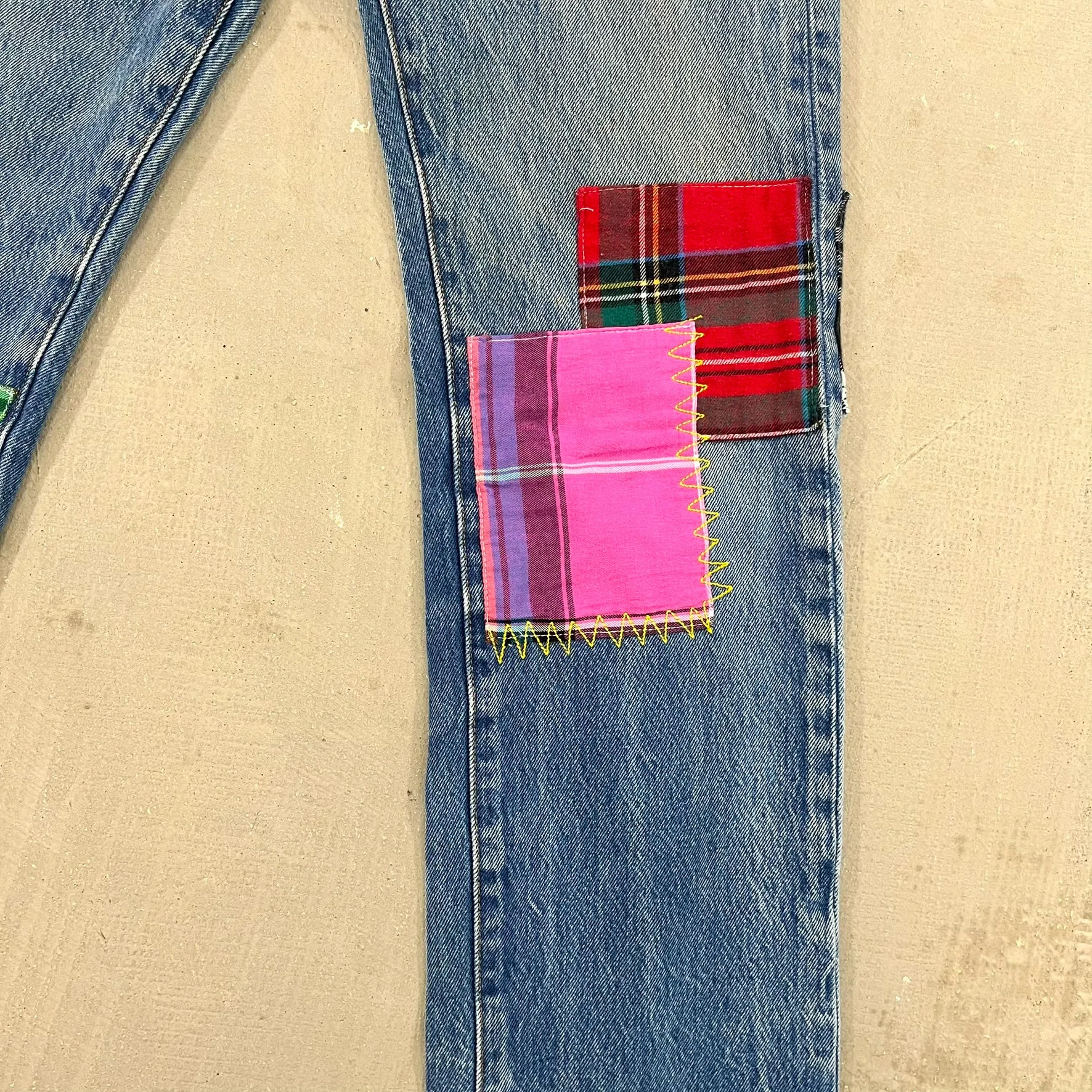 F- HOM Plaid Green/Blue Back Pocket Levi's 501 Reworked Custom Jeans sold by HG Vintage product image thumbnail 4