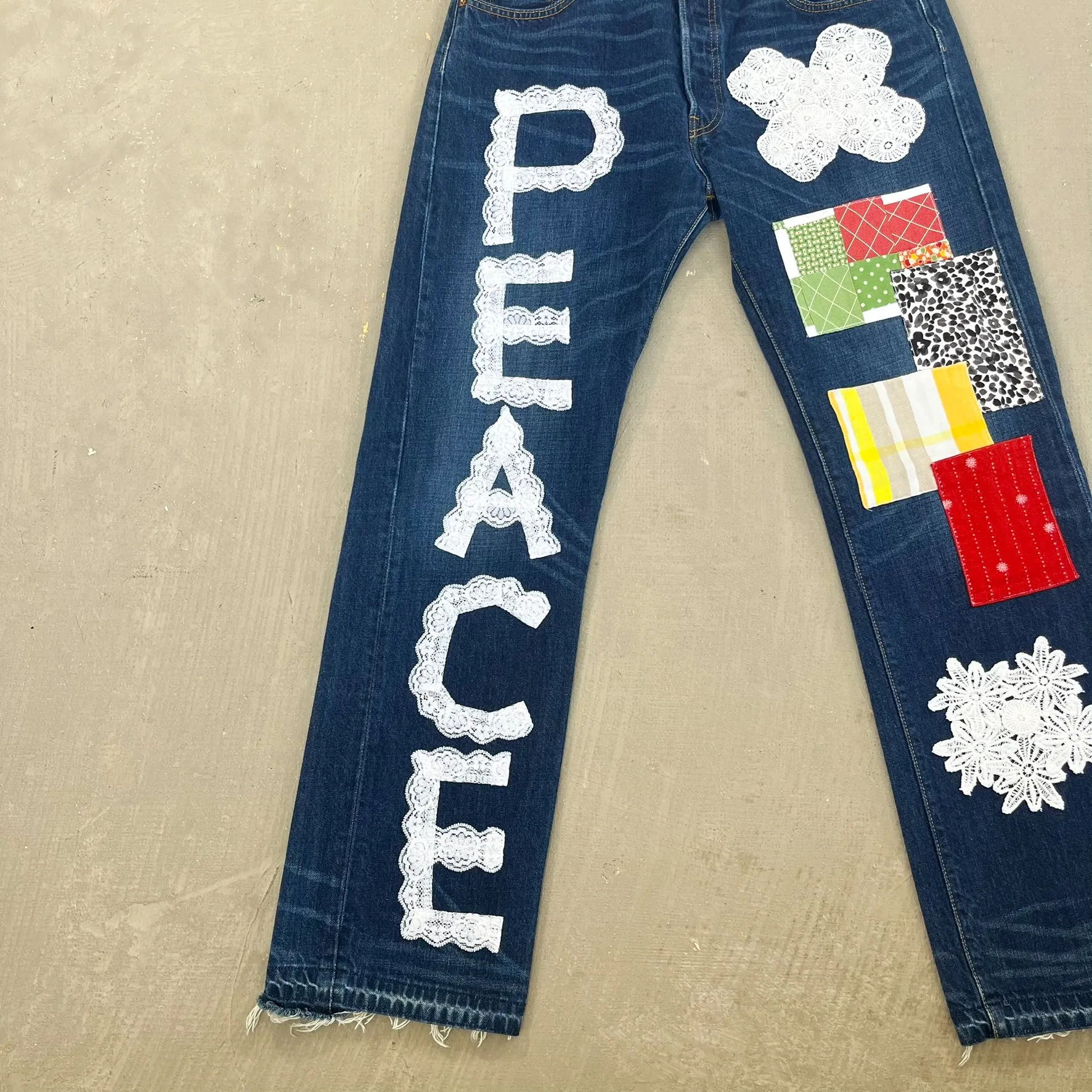 F- HOM PEACE Levi's 501 Reworked Custom Jeans sold by HG Vintage product image thumbnail 4