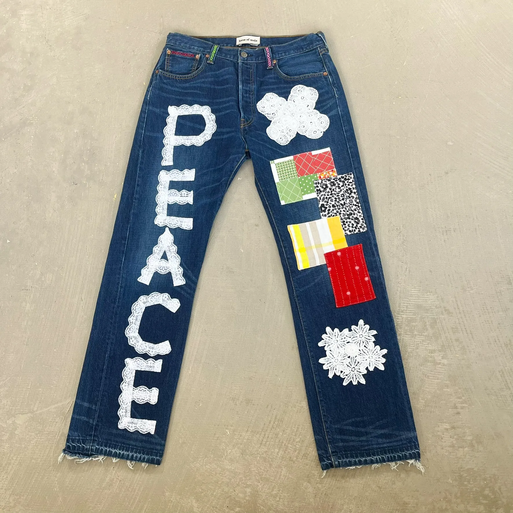 F- HOM PEACE Levi's 501 Reworked Custom Jeans sold by HG Vintage