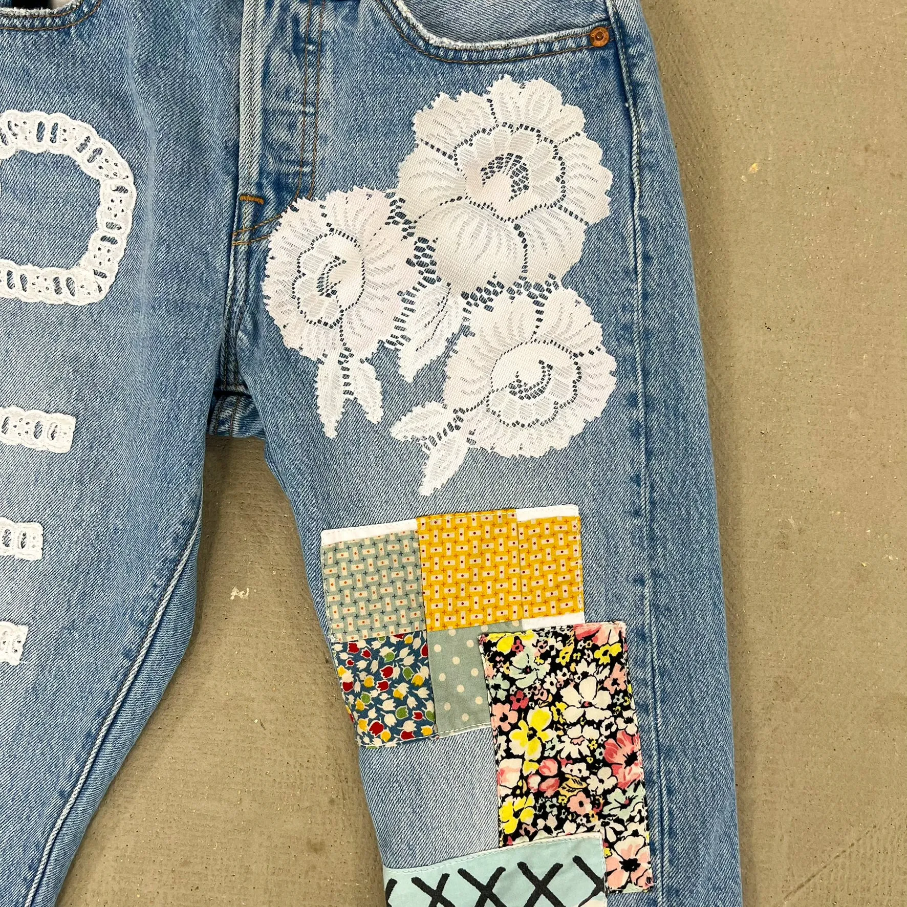 F- HOM PEACE Levi's 501 S Reworked Custom Jeans sold by HG Vintage product image thumbnail 4