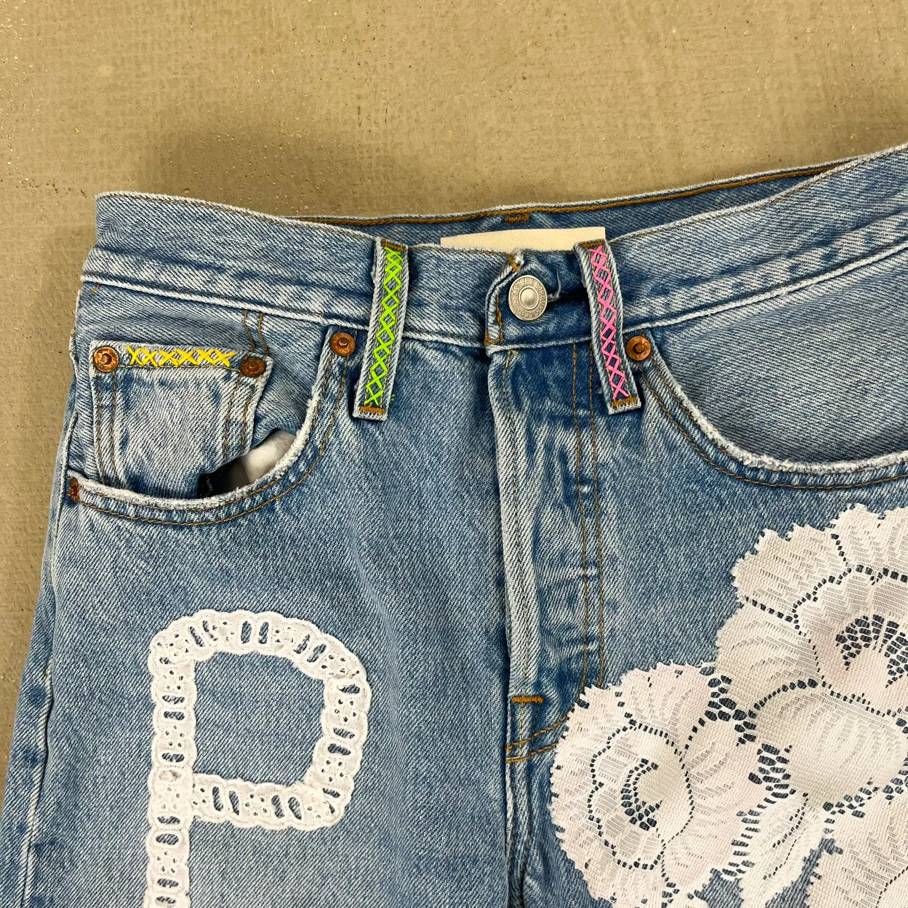 F- HOM PEACE Levi's 501 S Reworked Custom Jeans sold by HG Vintage product image thumbnail 5