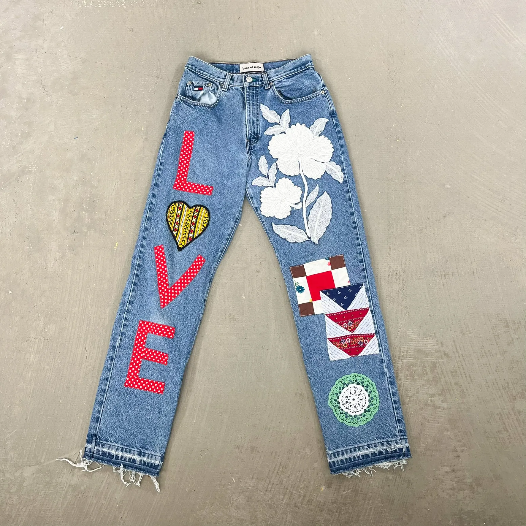 F- HOM Polka Dot LOVE Tommy Hilfiger Reworked Custom Jeans sold by HG Vintage