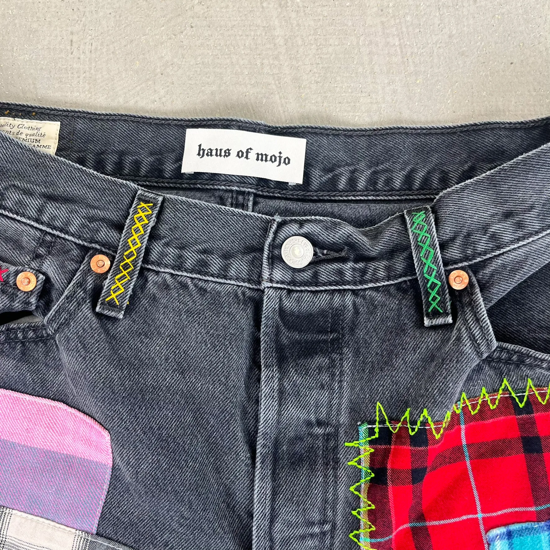 F- HOM Plaid Pink/White Back Pocket Levi's 501 90s Reworked Custom Jeans sold by HG Vintage product image thumbnail 2
