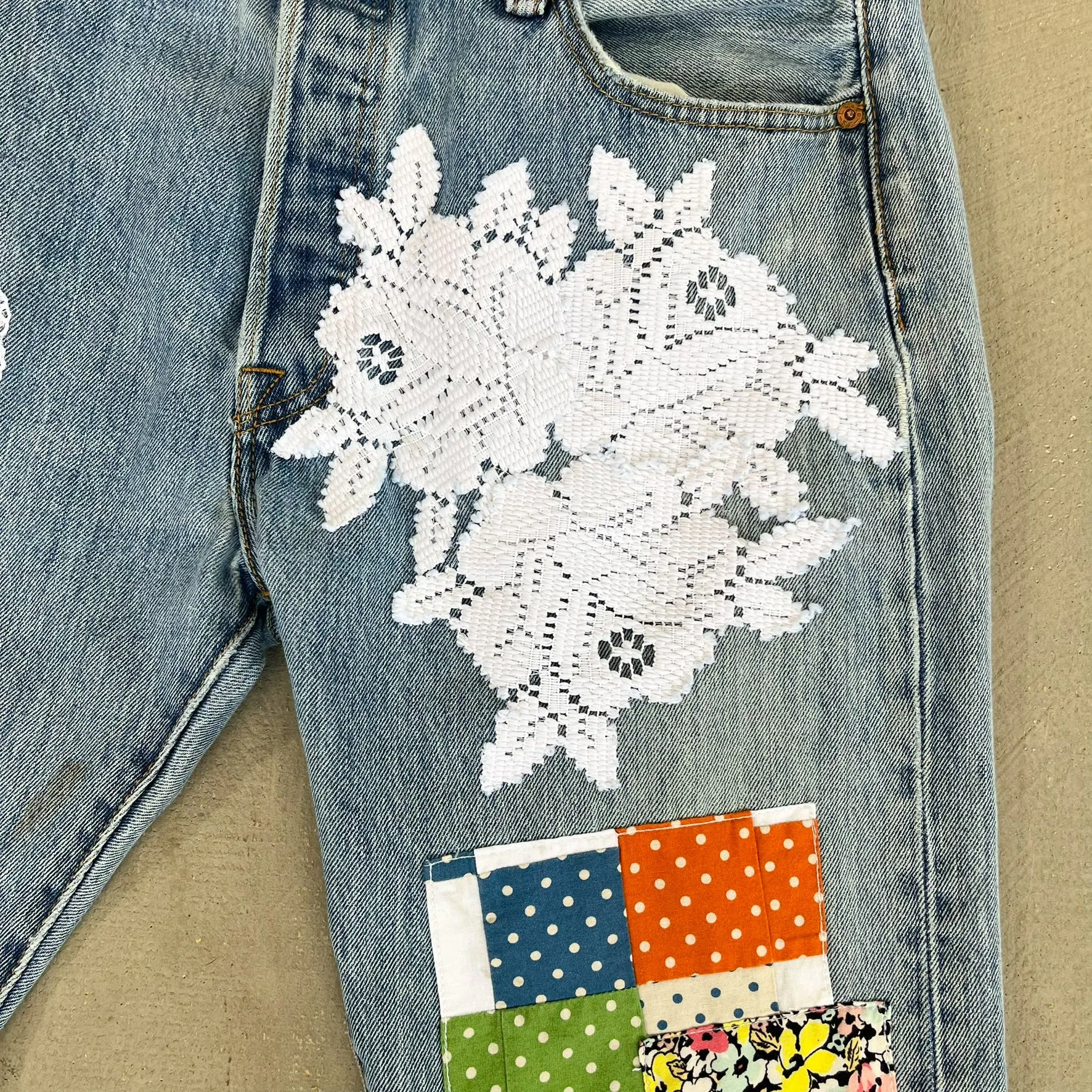 F- HOM PEACE Levi's 501 Reworked Custom Jeans sold by HG Vintage product image thumbnail 5