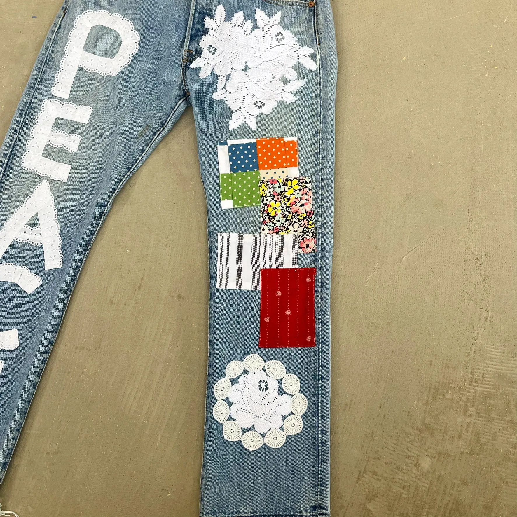 F- HOM PEACE Levi's 501 Reworked Custom Jeans sold by HG Vintage product image thumbnail 3