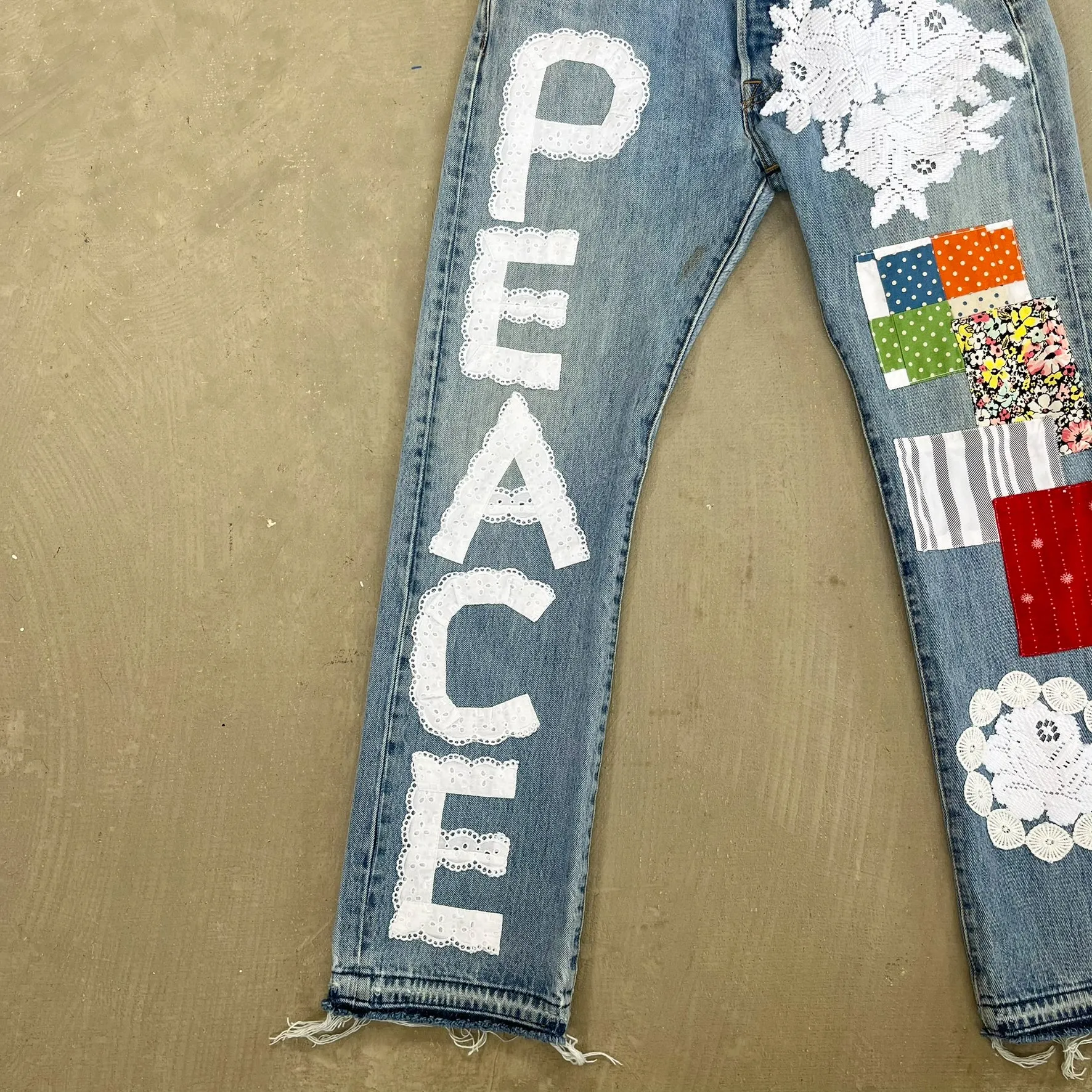 F- HOM PEACE Levi's 501 Reworked Custom Jeans sold by HG Vintage product image thumbnail 2