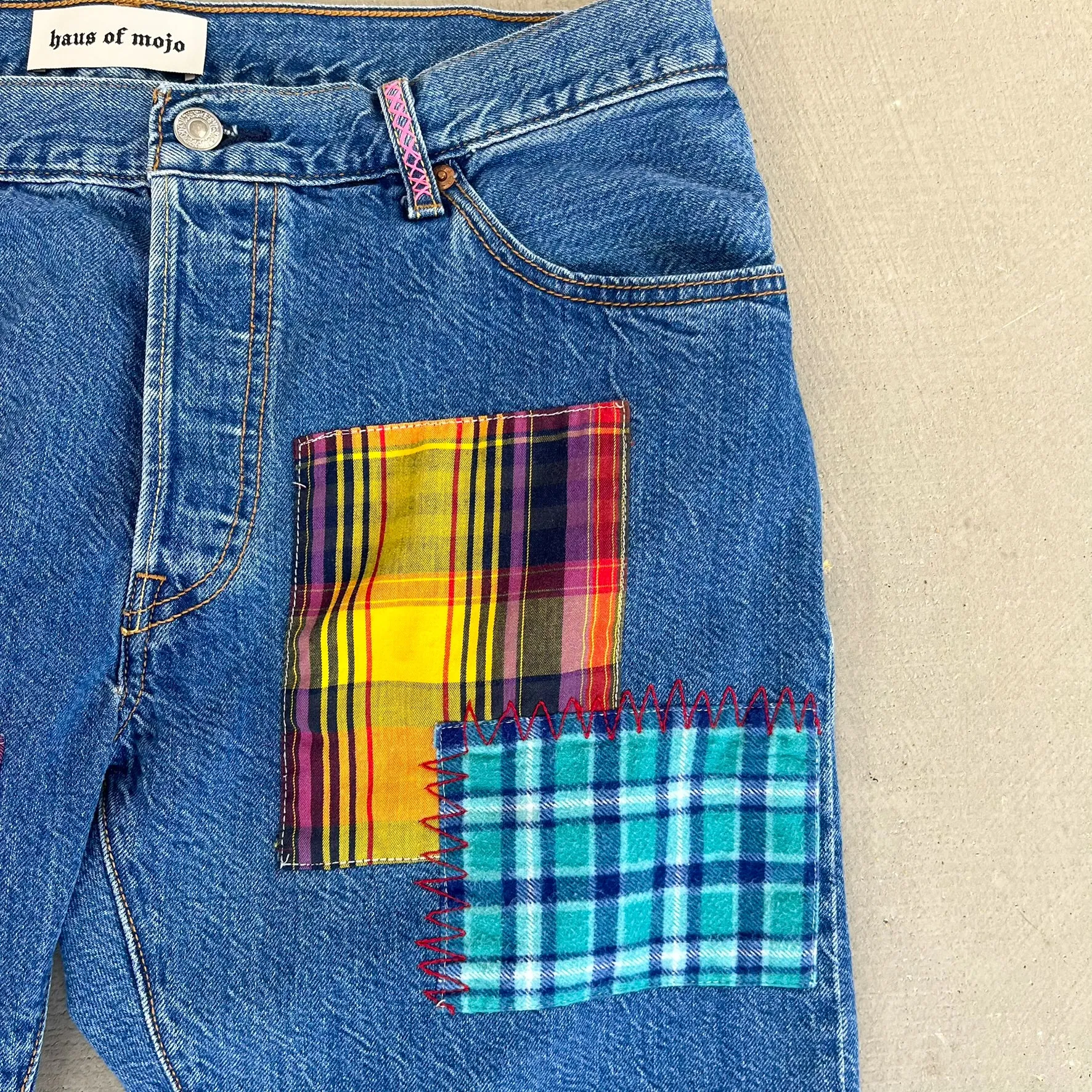 F- HOM Plaid Green/Red Back Pocket Levi's 501 Reworked Custom Jeans sold by HG Vintage product image thumbnail 4