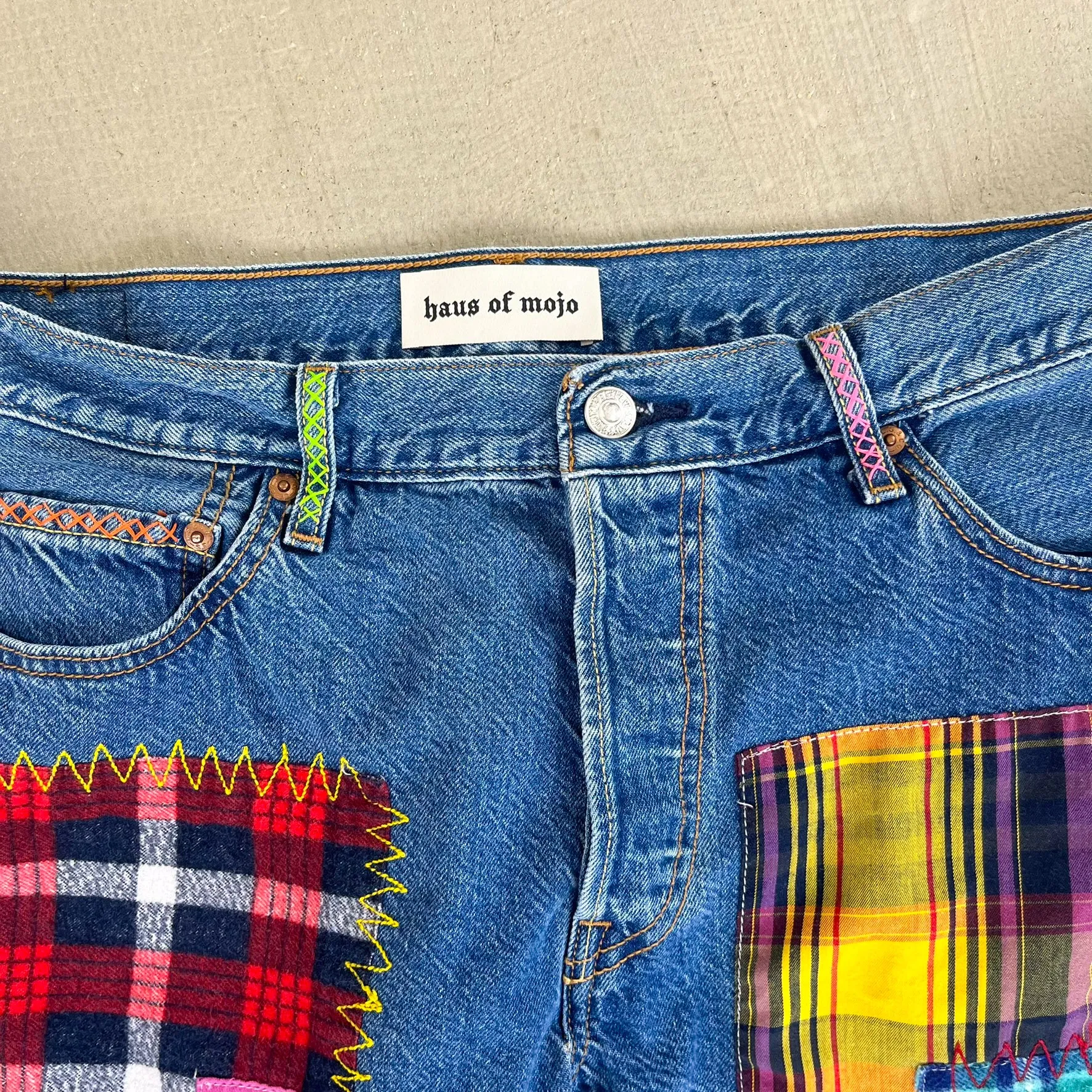 F- HOM Plaid Green/Red Back Pocket Levi's 501 Reworked Custom Jeans sold by HG Vintage product image thumbnail 2
