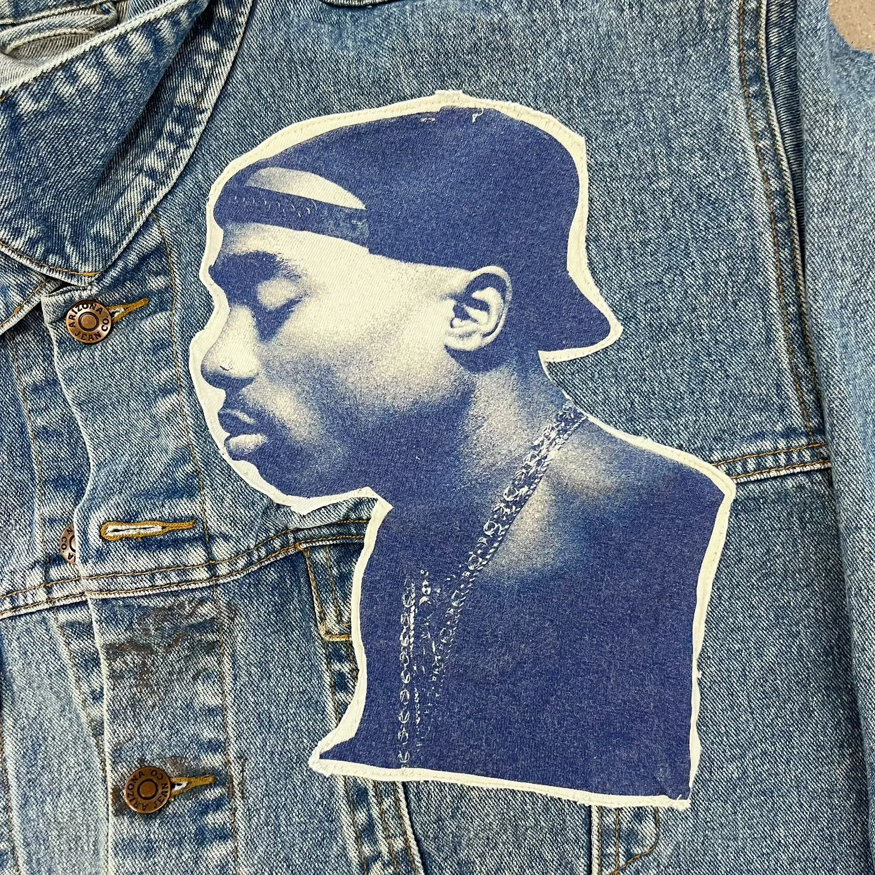 F- HOM Tupac Trust Nobody Reworked Custom Denim Jackets sold by HG Vintage product image thumbnail 4