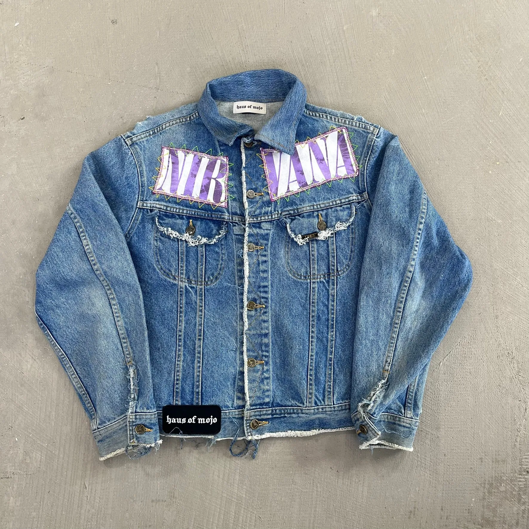 F- HOM Nirvana Lee Distressed Reworked Custom Denim Jackets sold by HG Vintage
