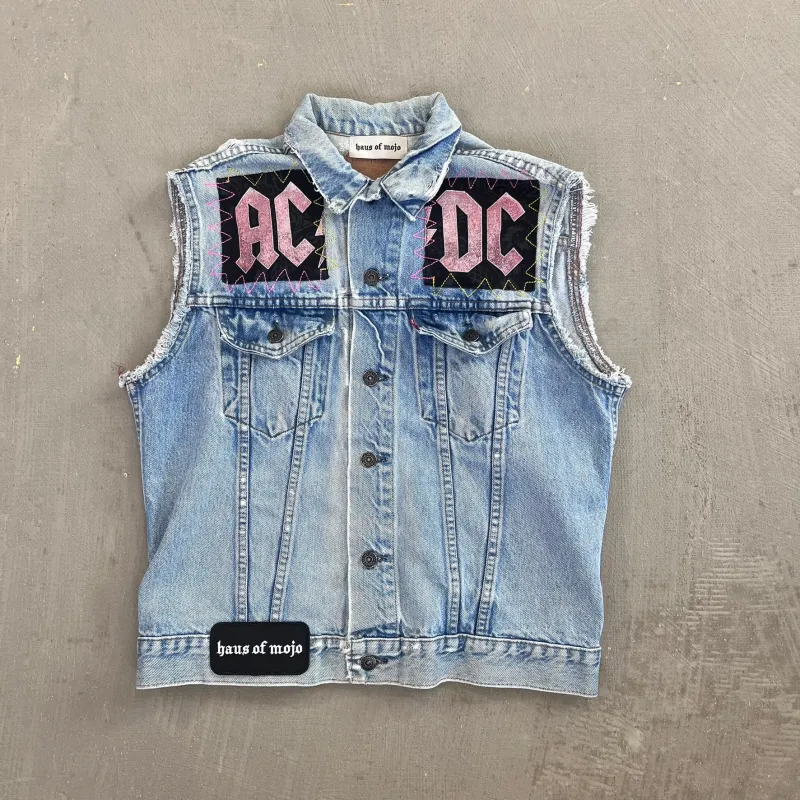 F- HOM AC/DC Levi's Reworked Custom Denim Vest sold by HG Vintage