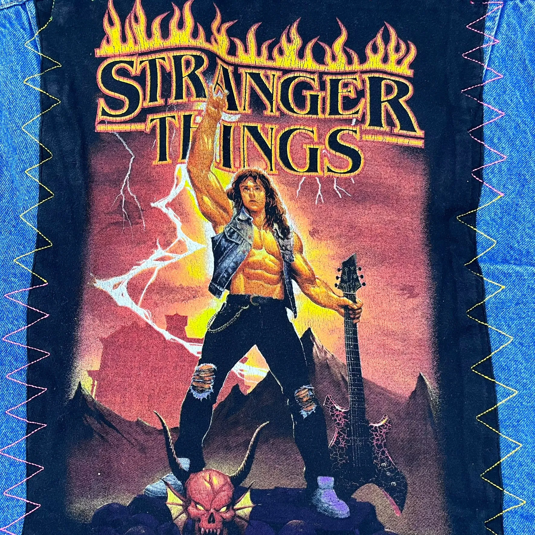 F- HOM Stranger Things Eddie Sherpa Mustang Storm Rider Reworked Custom Denim Vest sold by HG Vintage product image thumbnail 5