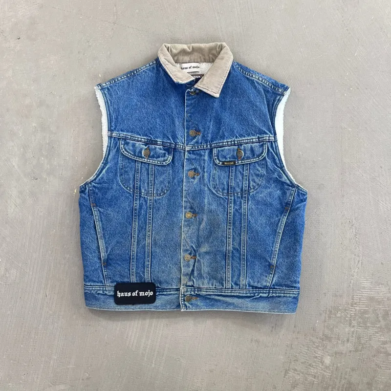 F- HOM Stranger Things Eddie Sherpa Mustang Storm Rider Reworked Custom Denim Vest sold by HG Vintage
