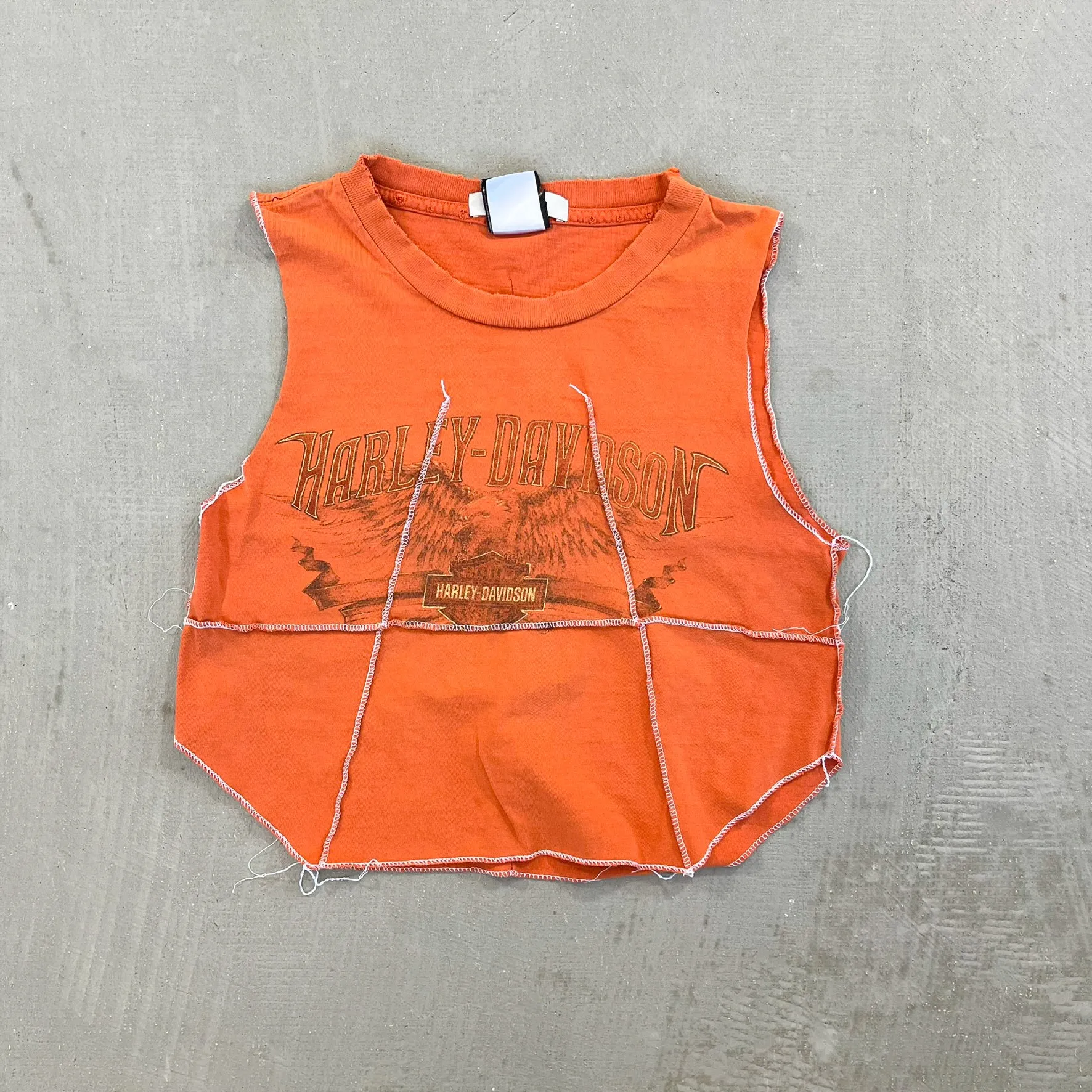 F- HOM Harley Davidson Indiana Reworked Dbl Stitch Crop Top sold by HG Vintage