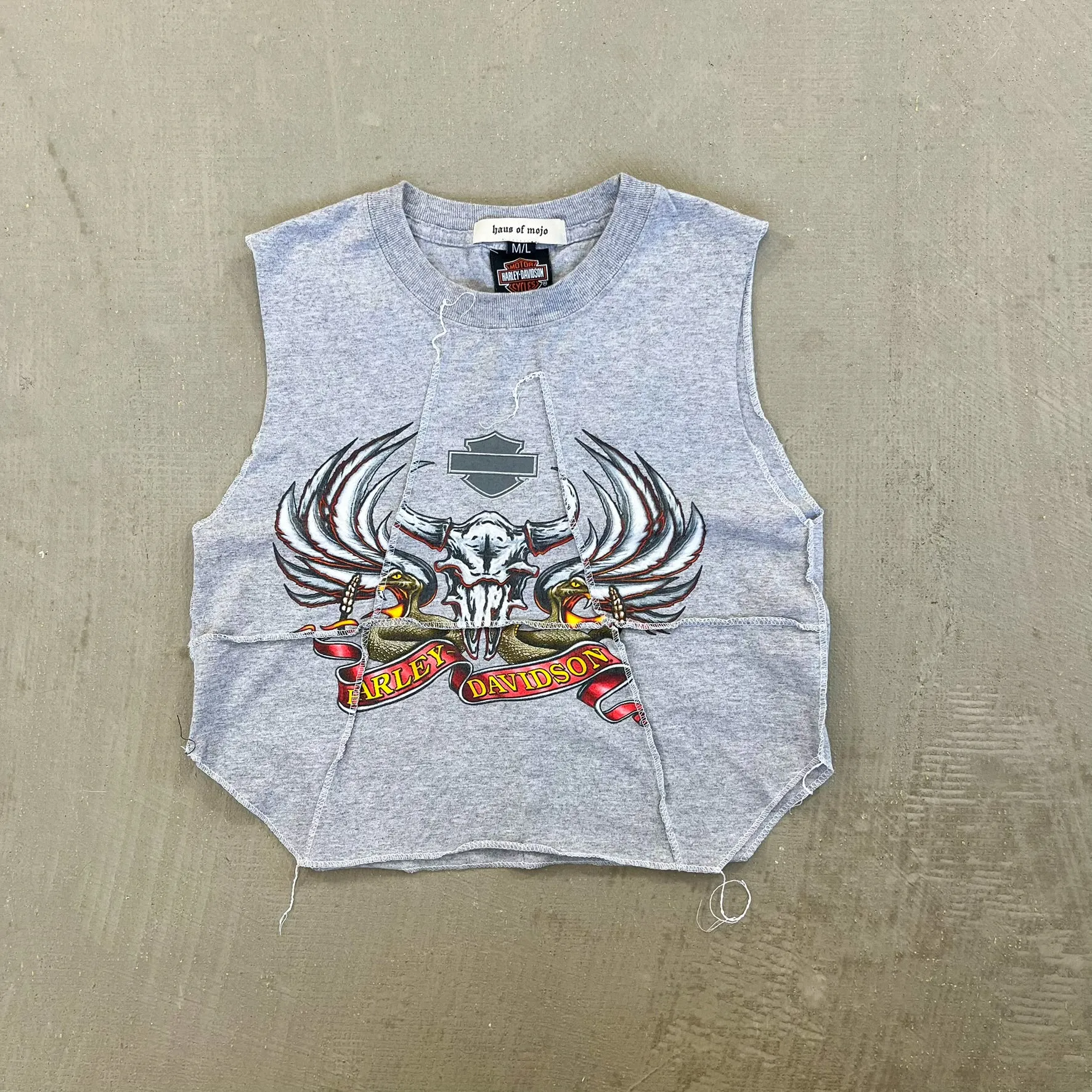 F- HOM Harley Davidson Santa Fe Reworked Dbl Stitch Crop Top sold by HG Vintage