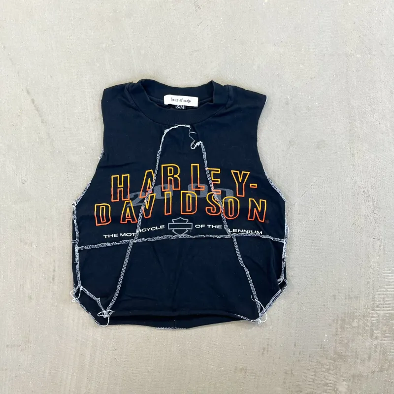 F- HOM Harley Davidson Wisconsin Reworked Dbl Stitch Crop Top sold by HG Vintage