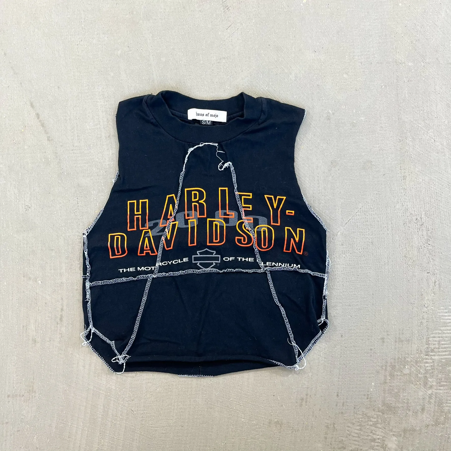F- HOM Harley Davidson Wisconsin Reworked Dbl Stitch Crop Top sold by HG Vintage