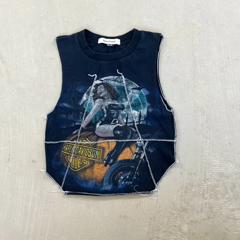 F- HOM Harley Davidson Las Vegas Reworked Dbl Stitch Crop Top sold by HG Vintage