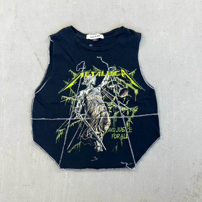F- HOM Metallica And Justice Reworked Dbl Stitch Crop Top sold by HG Vintage