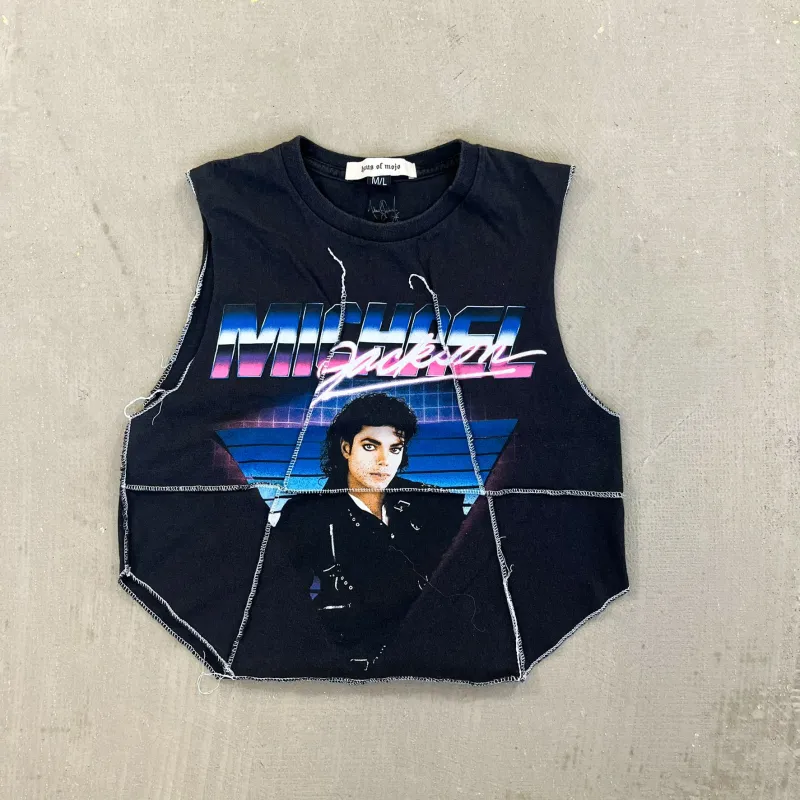 F- HOM Michael Jackson Reworked Dbl Stitch Crop Top sold by HG Vintage