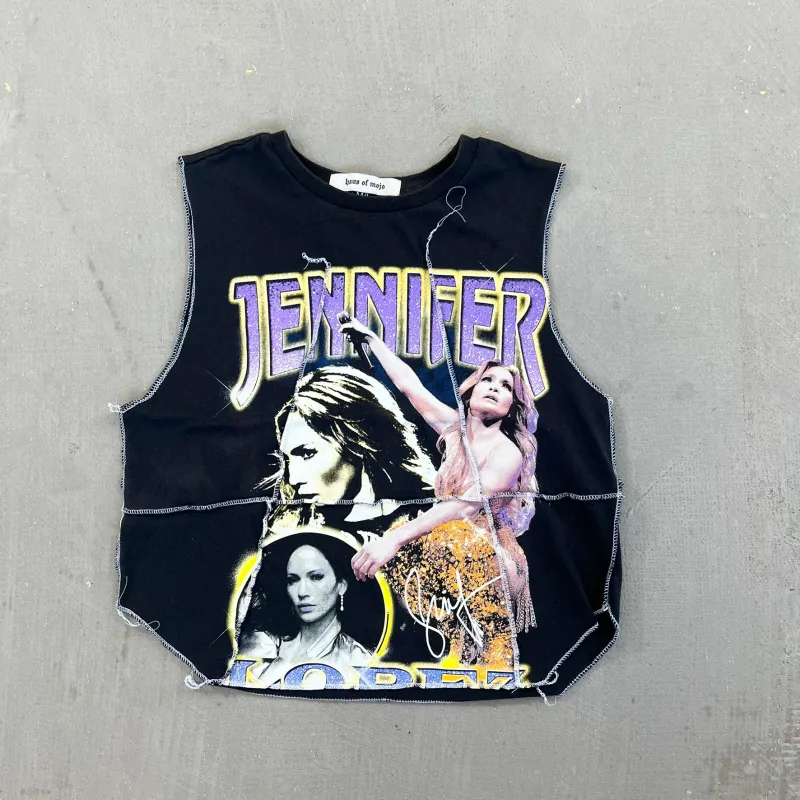 F- HOM Jennifer Lopez Reworked Dbl Stitch Crop Top sold by HG Vintage