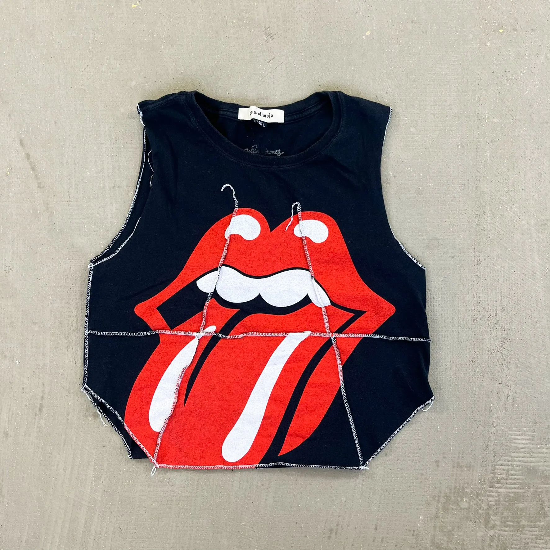 F- HOM Rolling Stones Tongue Logo Reworked Dbl Stitch Crop Top sold by HG Vintage