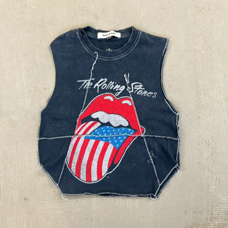 F- HOM Rolling Stones US Logo Reworked Dbl Stitch Crop Top sold by HG Vintage