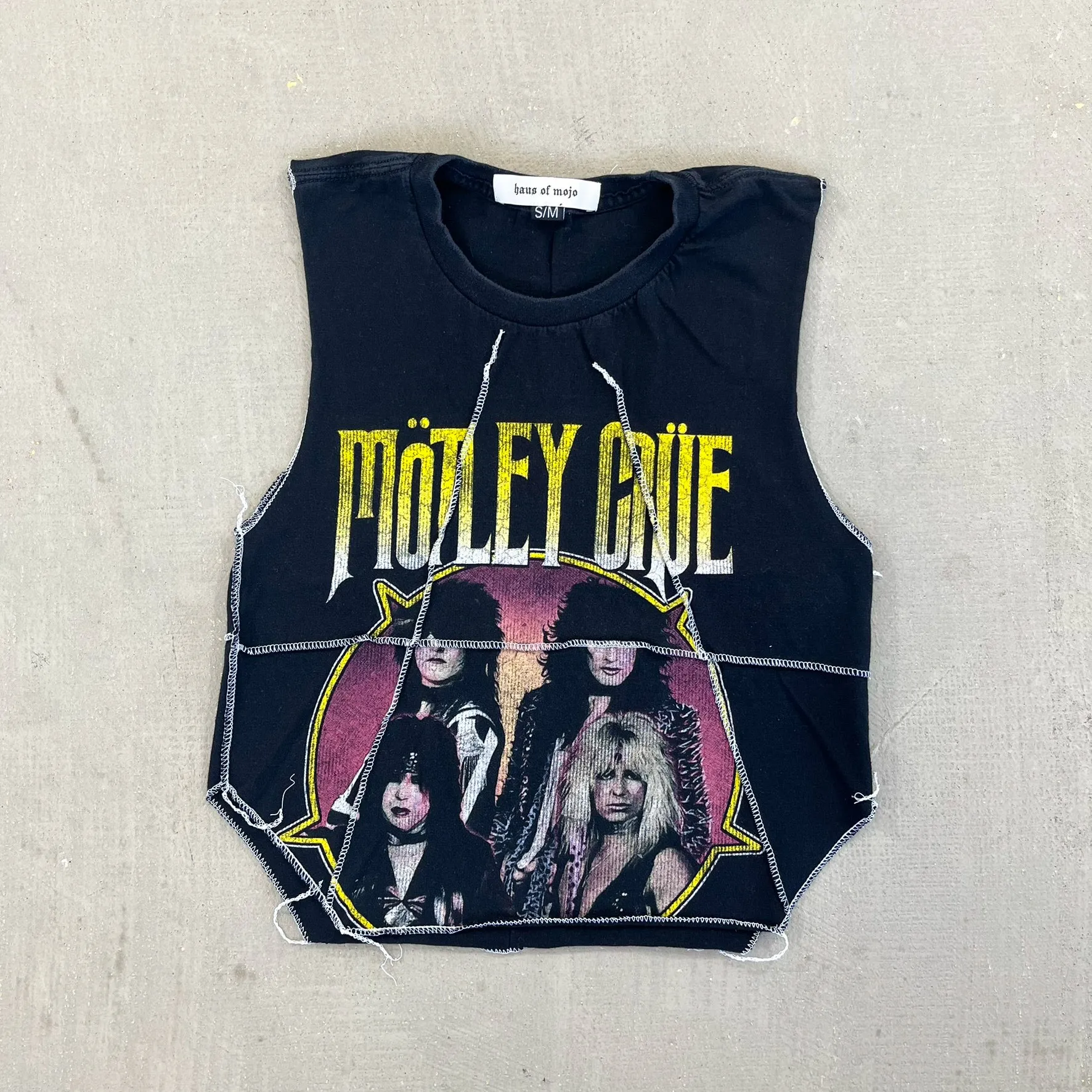 F- HOM Motley Crue Reworked Dbl Stitch Crop Top sold by HG Vintage