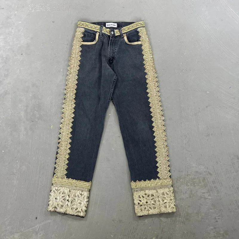 F- HOM Hand Beaded Levi's 550 Reworked Custom Jeans sold by HG Vintage