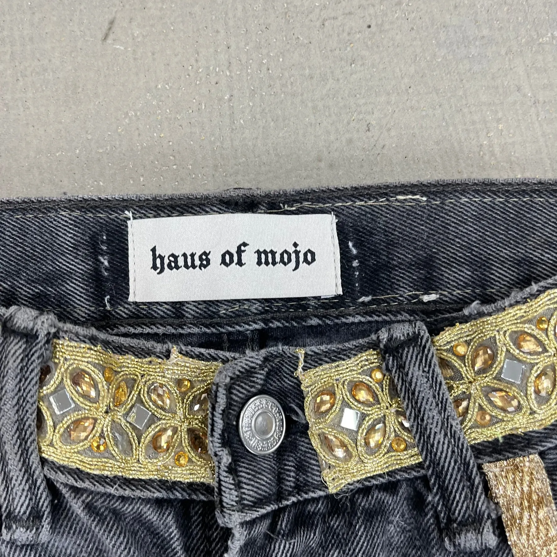 F- HOM Hand Beaded Levi's 550 Reworked Custom Jeans sold by HG Vintage product image thumbnail 2