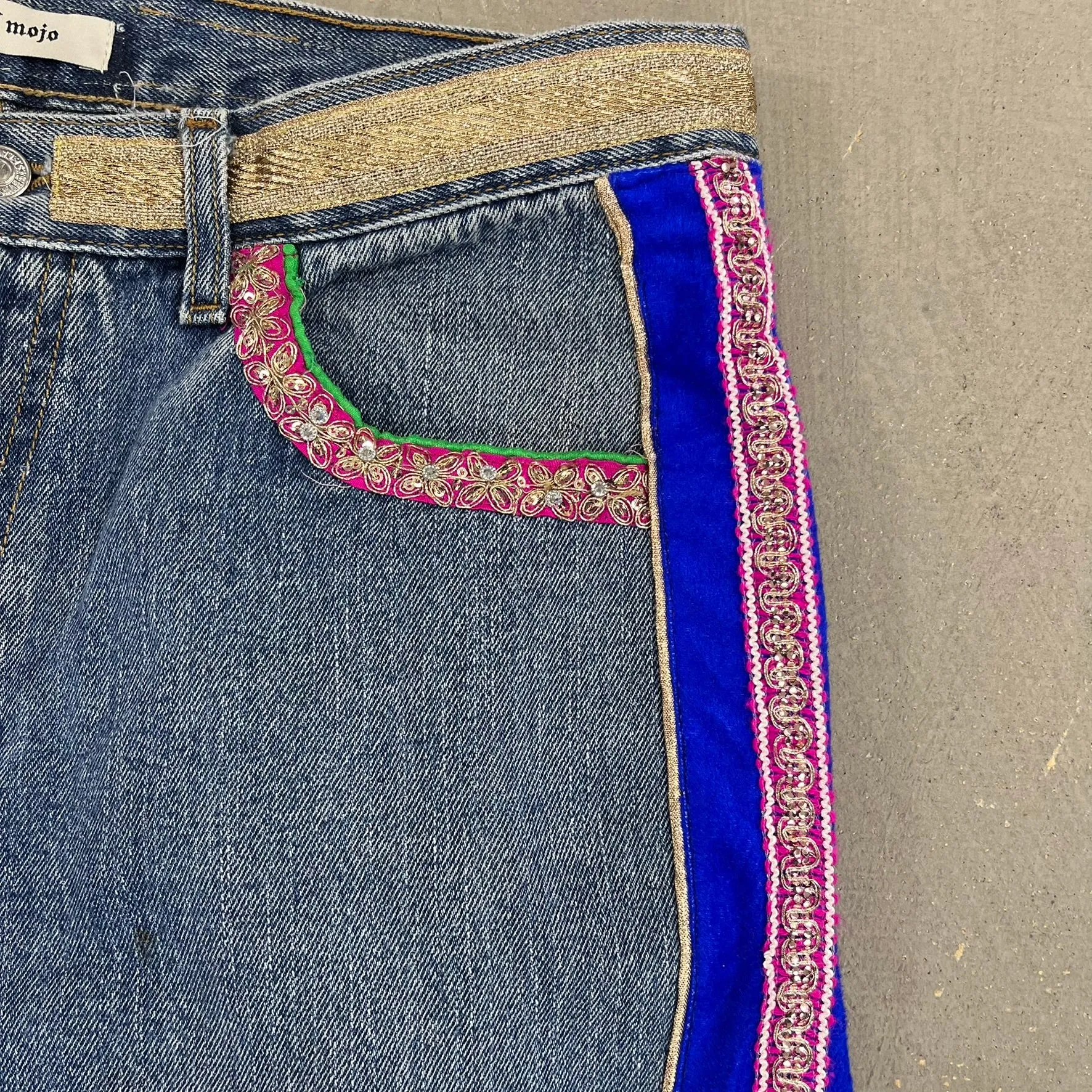 F- HOM Hand Beaded Levi's 550 Reworked Custom Jeans sold by HG Vintage product image thumbnail 4
