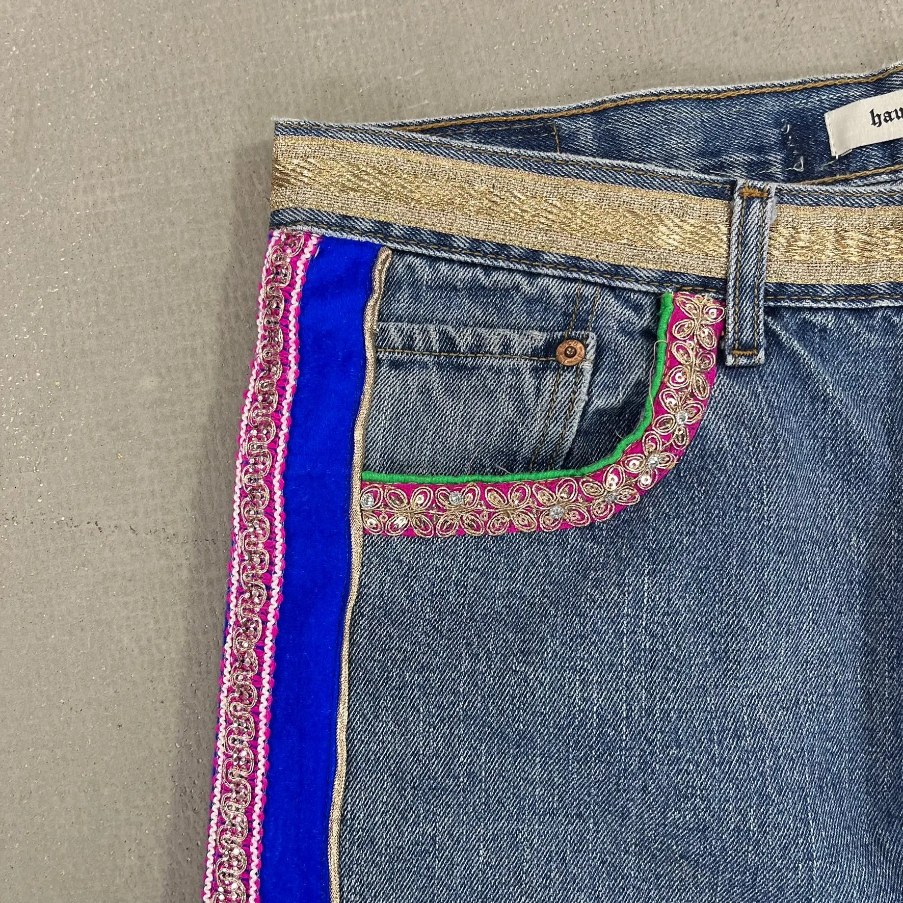 F- HOM Hand Beaded Levi's 550 Reworked Custom Jeans sold by HG Vintage product image thumbnail 3