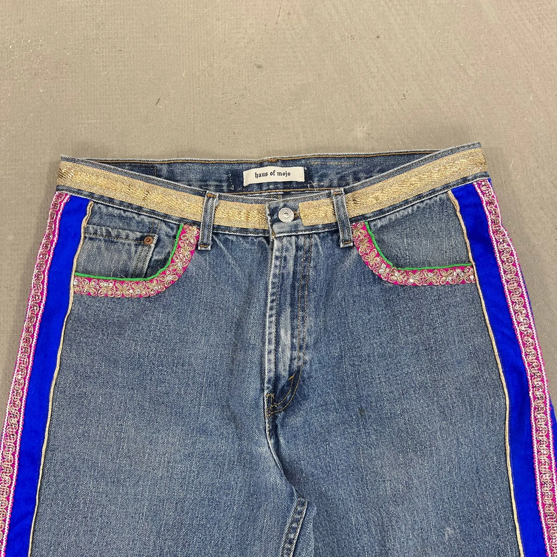 F- HOM Hand Beaded Levi's 550 Reworked Custom Jeans sold by HG Vintage product image thumbnail 2